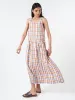 Check Linen Dropped Waist Dress sold by gravitypope
