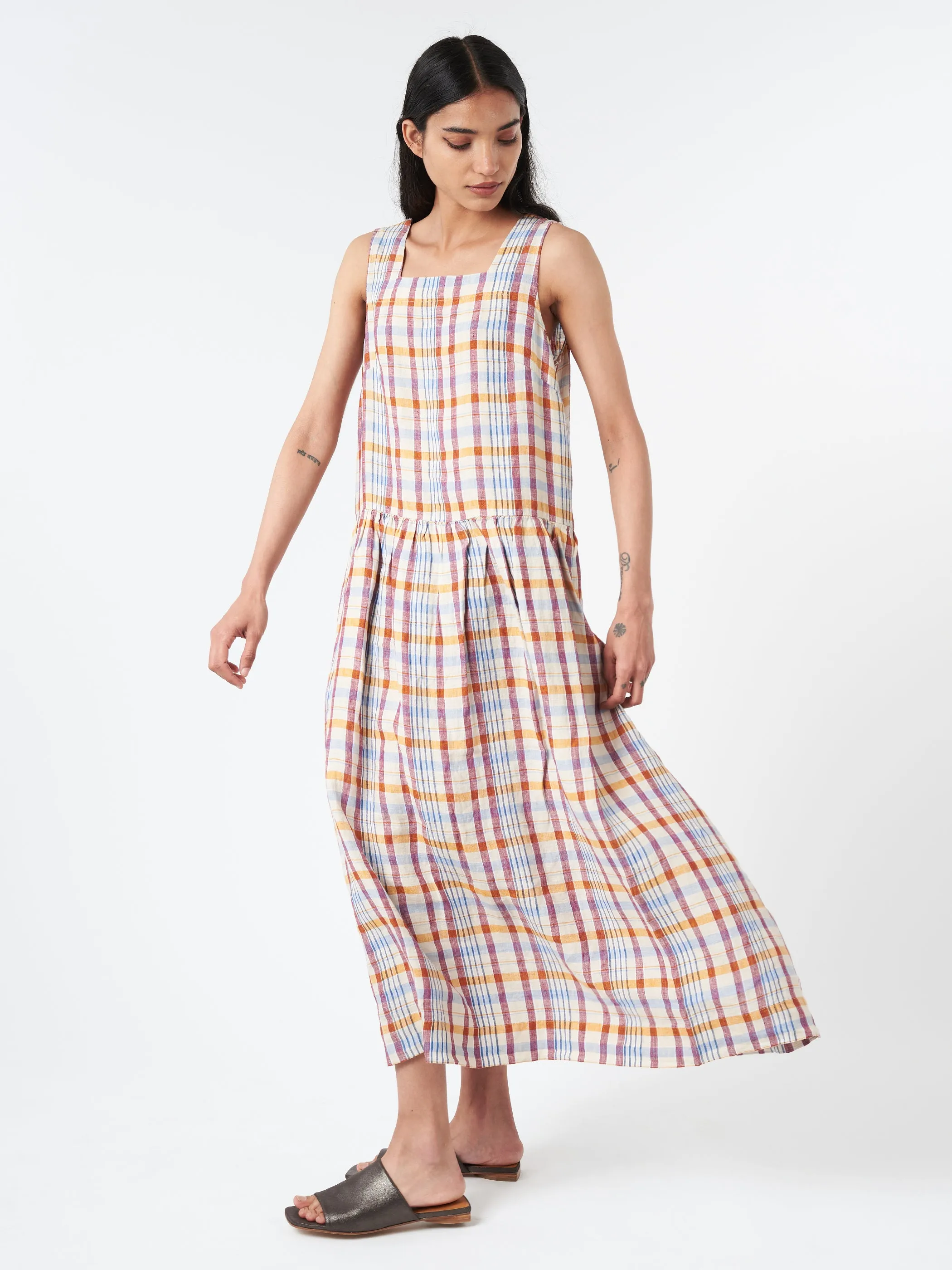 Check Linen Dropped Waist Dress sold by gravitypope product image thumbnail 4