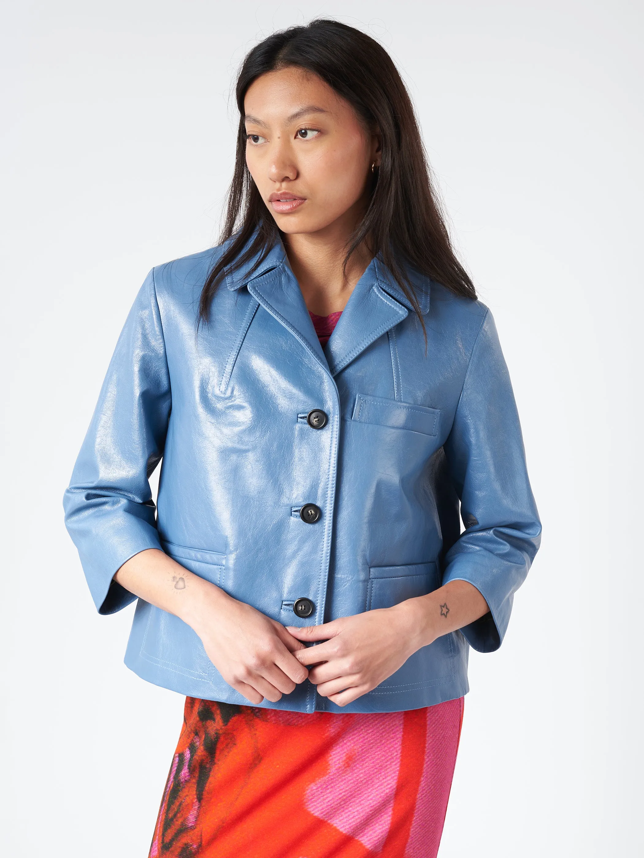 Blue Shiny Leather Jacket sold by gravitypope product image thumbnail 2