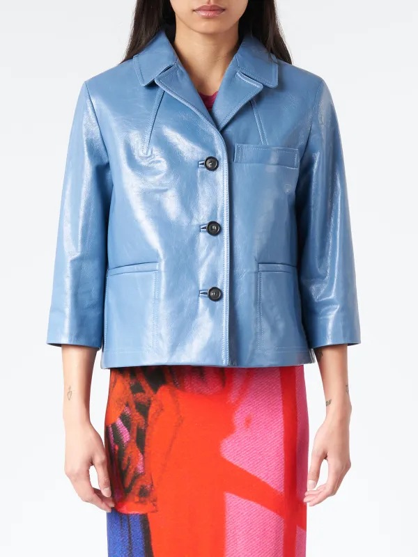 Blue Shiny Leather Jacket made by Marni