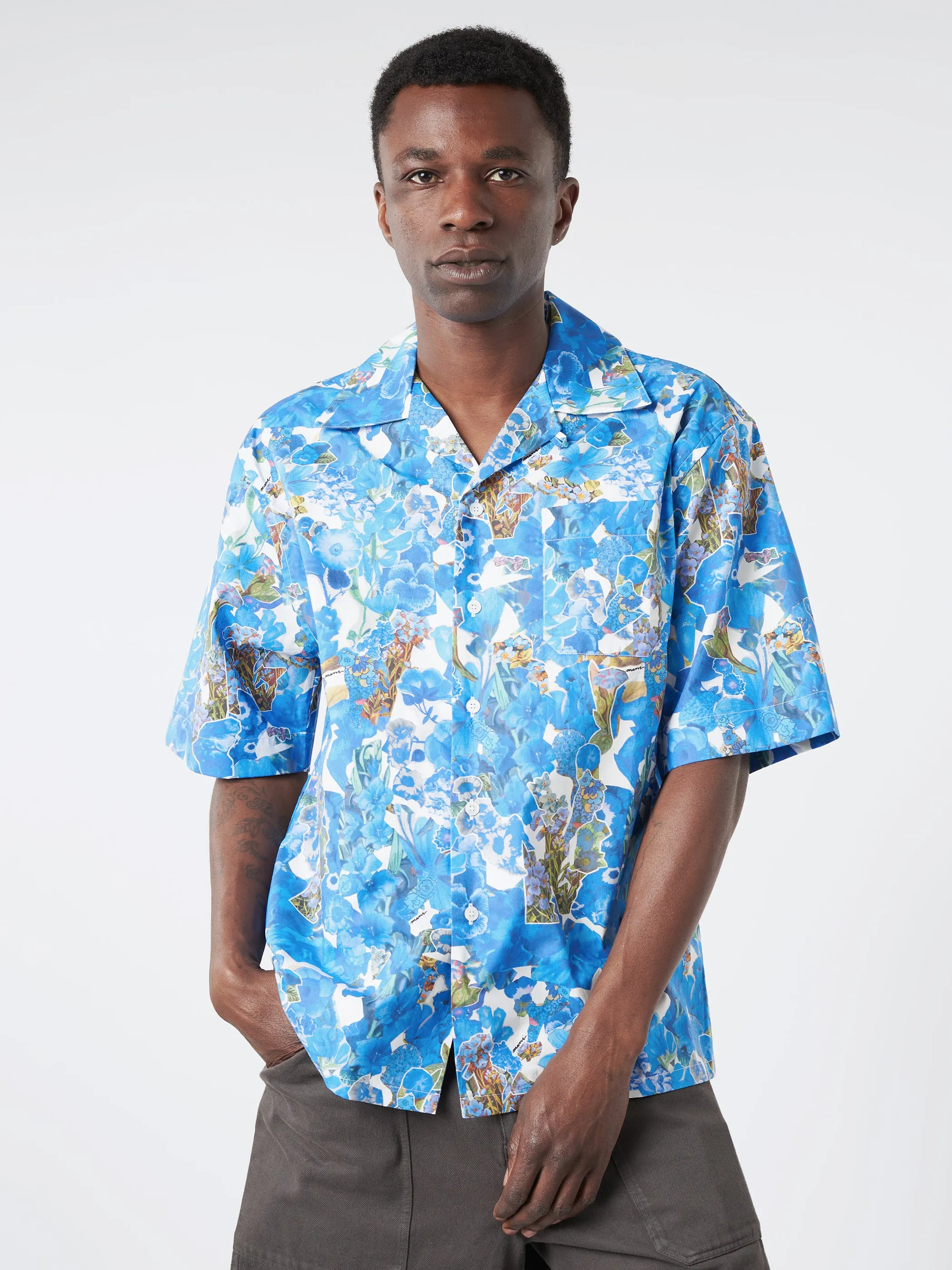 Poplin Bowling Shirt with Allegro Blues Print sold by gravitypope product image thumbnail 2