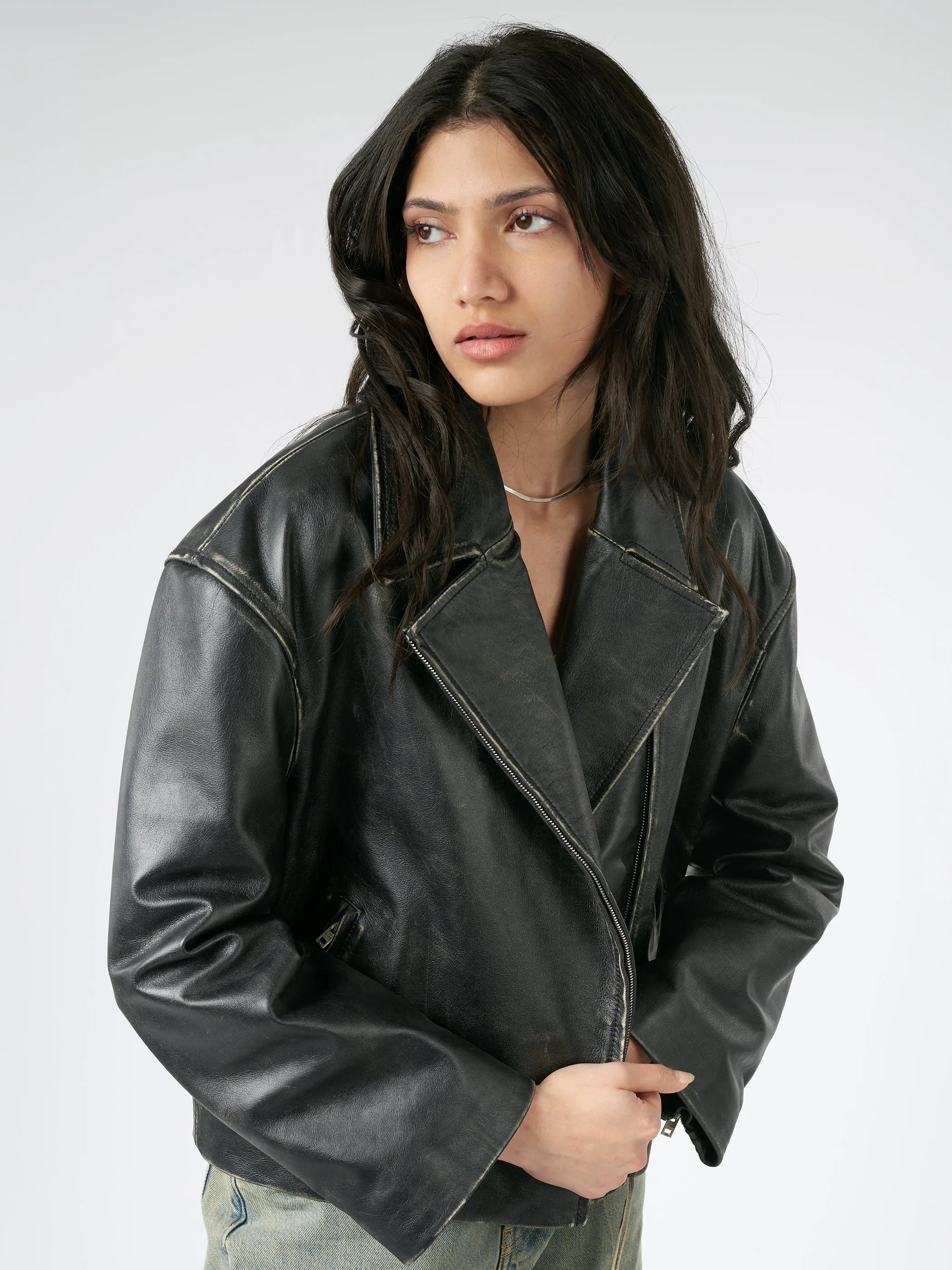 Sanded Leather Biker Jacket sold by gravitypope product image thumbnail 2