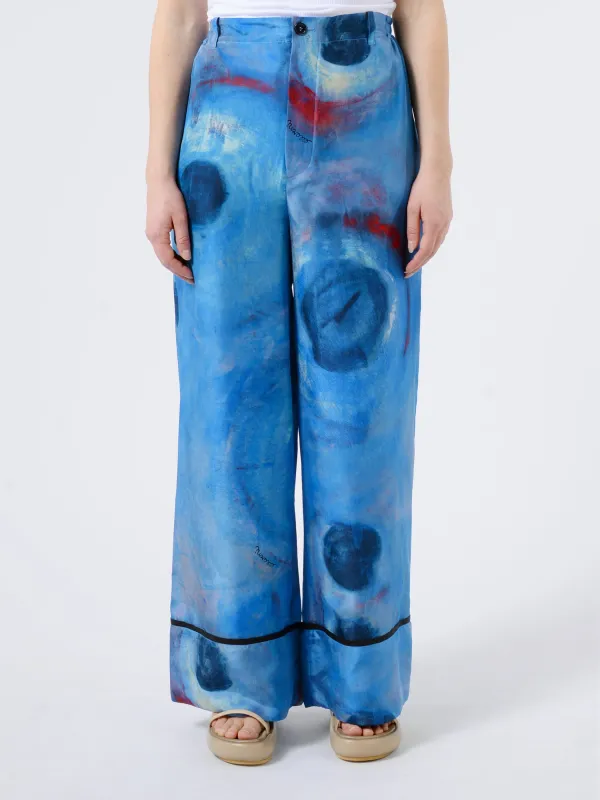 Wide-Leg Silk Trousers With Buchi Blu Print sold by gravitypope