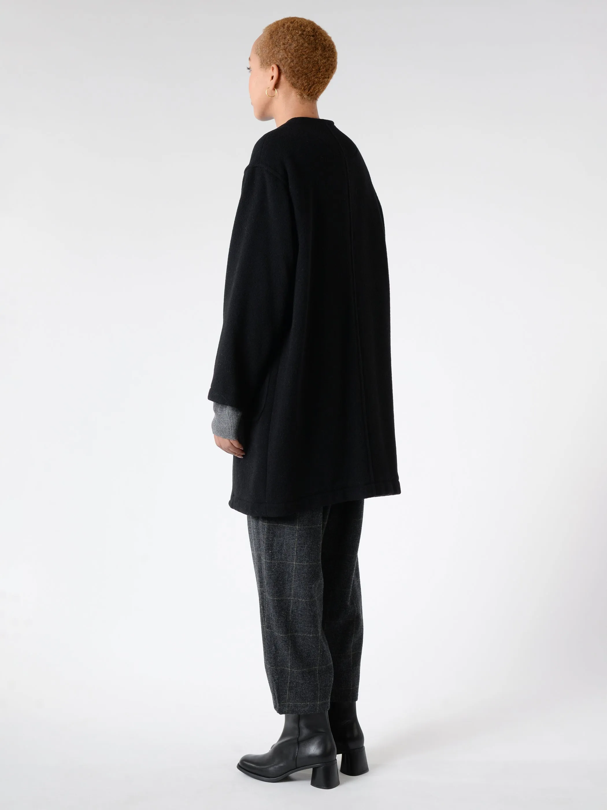 Women's Wool Light Pile Collarless Crew Neck Coat sold by gravitypope product image thumbnail 4