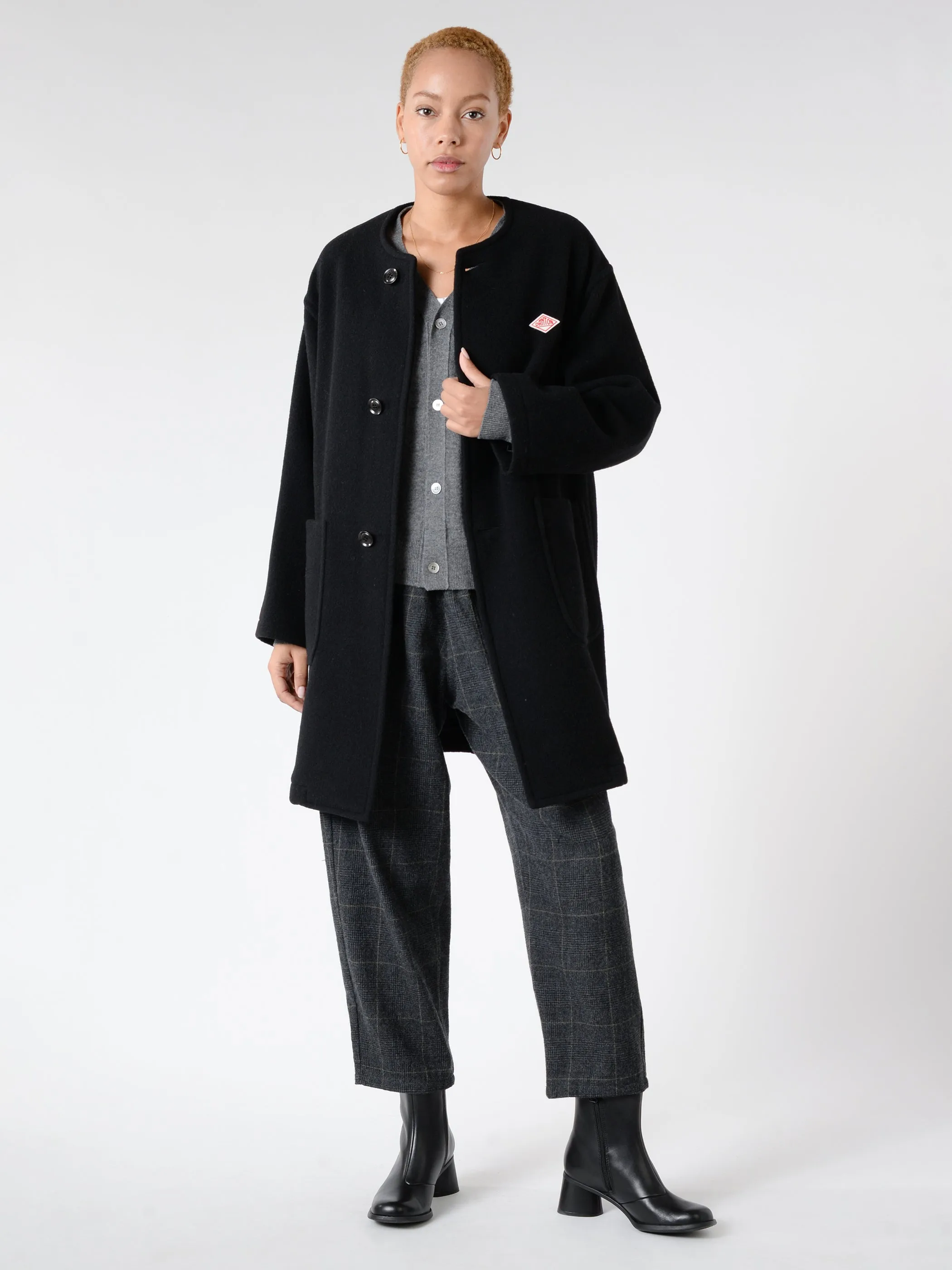 Women's Wool Light Pile Collarless Crew Neck Coat sold by gravitypope product image thumbnail 2