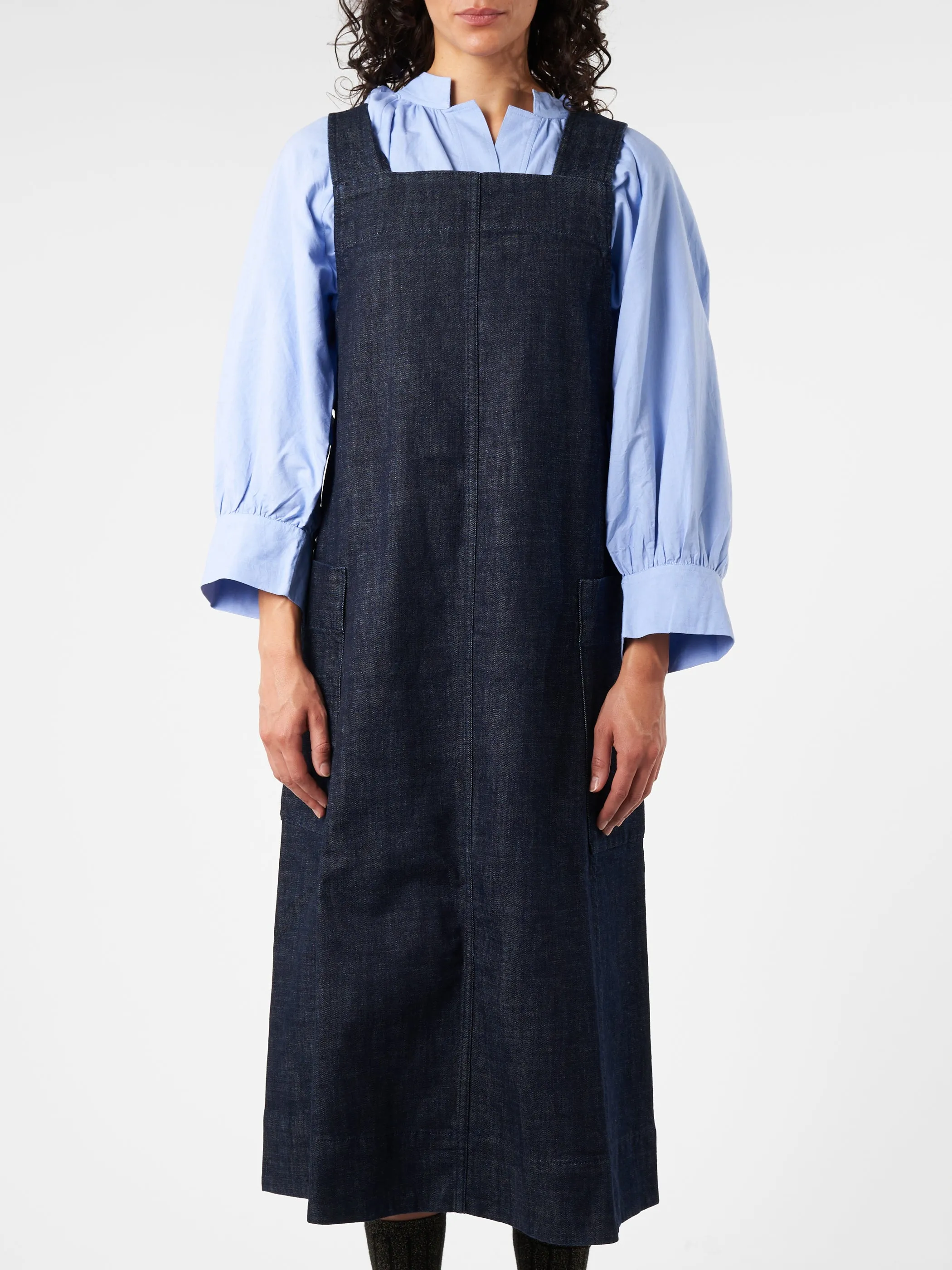 Indigo Denim Pinafore Dress sold by gravitypope