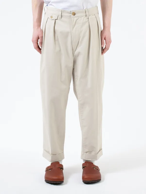 Beams Plus 2 Pleat Twill Trousers - Cement Grey | Parallel