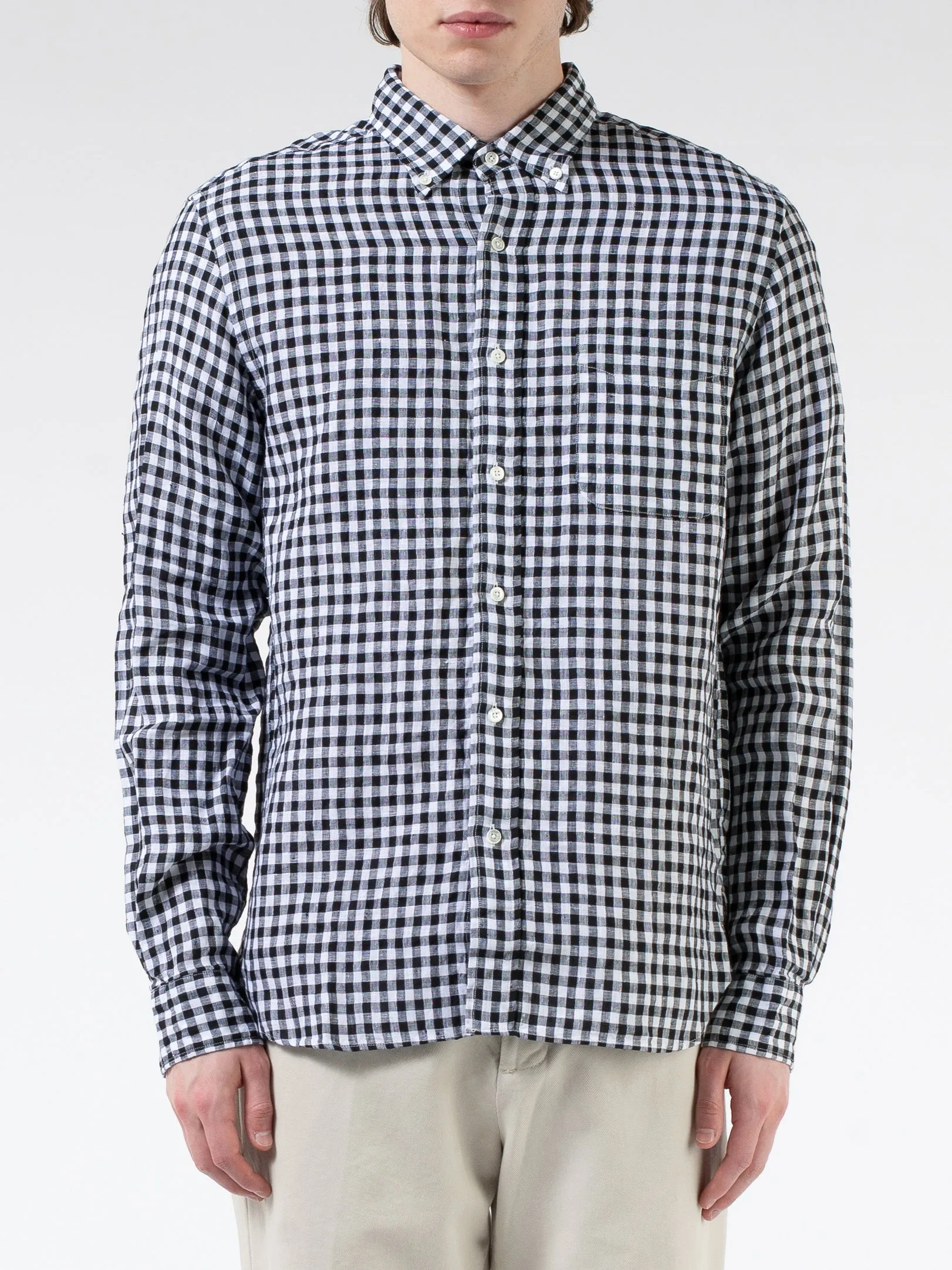 Linen Gingham Check Button-Down Shirt sold by gravitypope