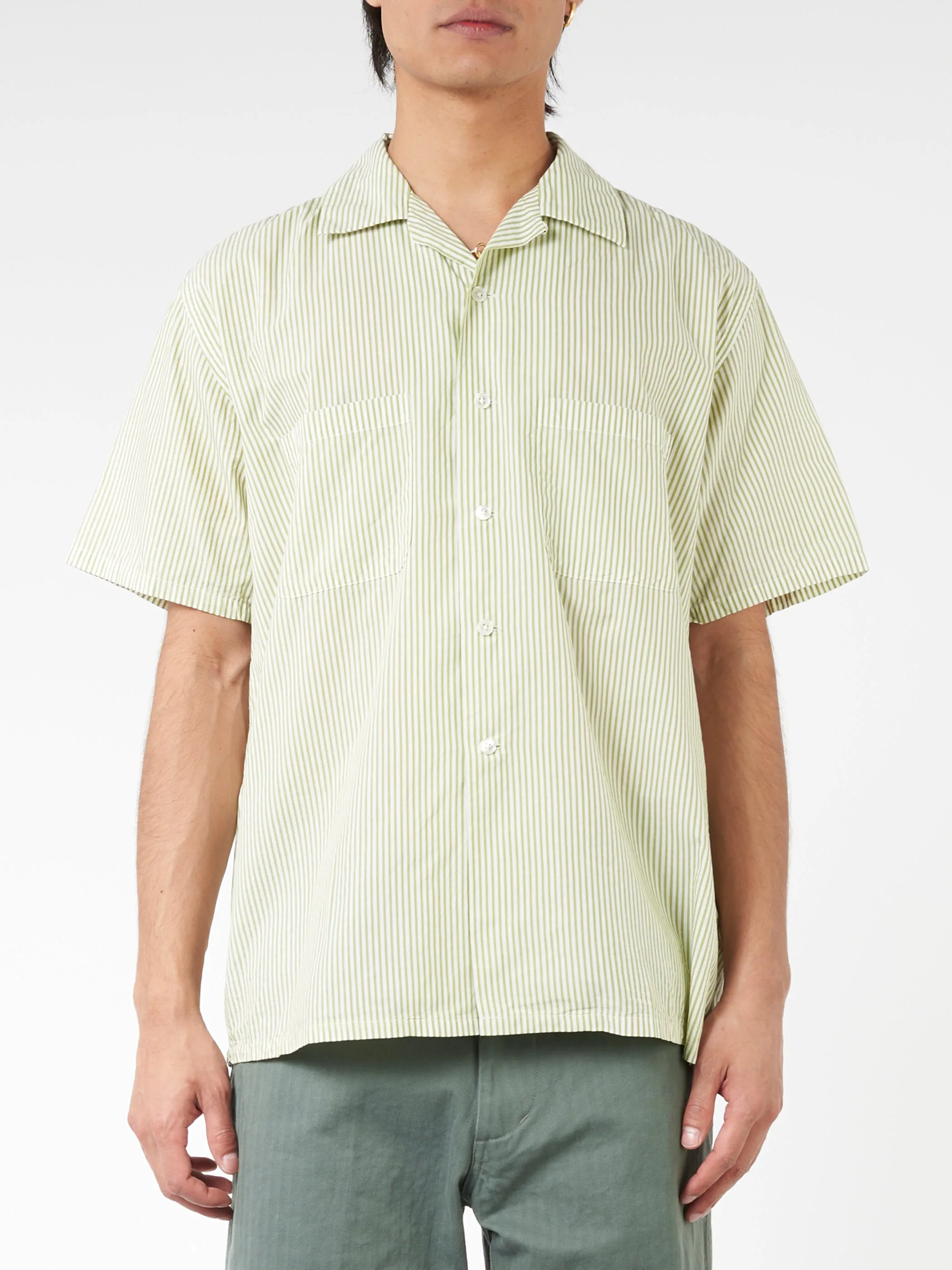 Block Stripe Short Sleeve Open Collar Shirt sold by gravitypope