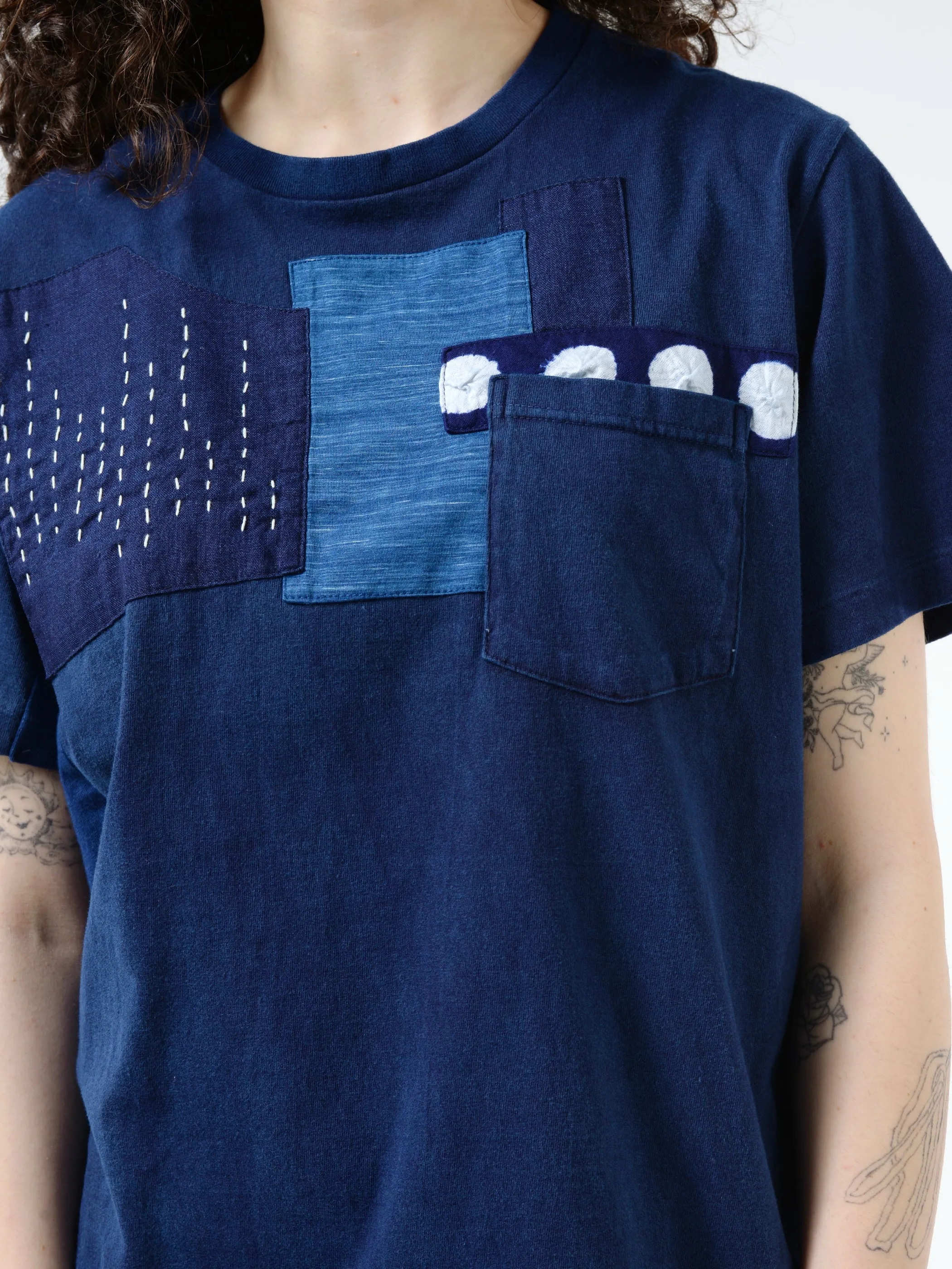 Knitted Indigo Hand Stitched Patchwork S/S Tee sold by gravitypope product image thumbnail 2