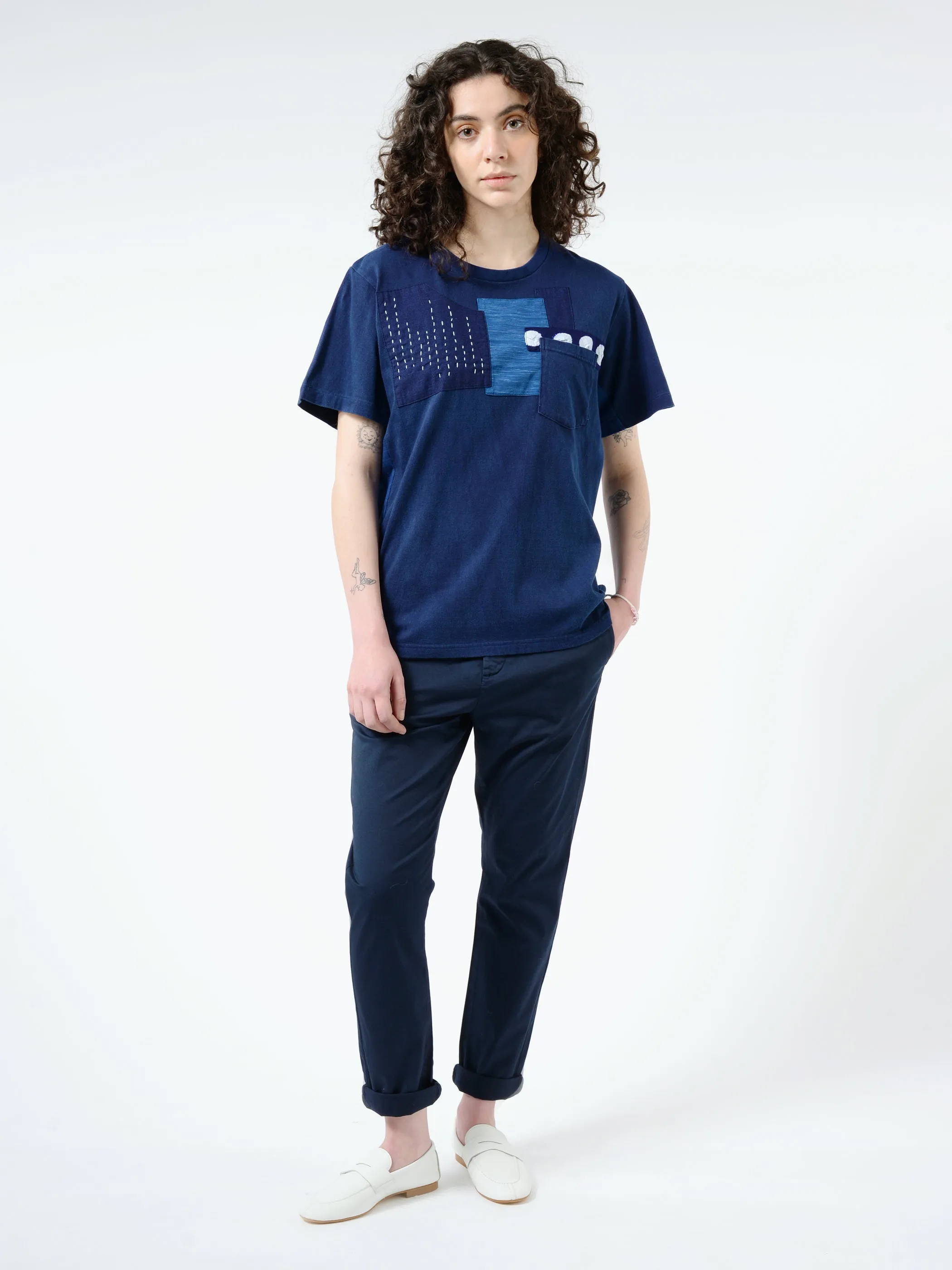 Knitted Indigo Hand Stitched Patchwork S/S Tee sold by gravitypope product image thumbnail 3