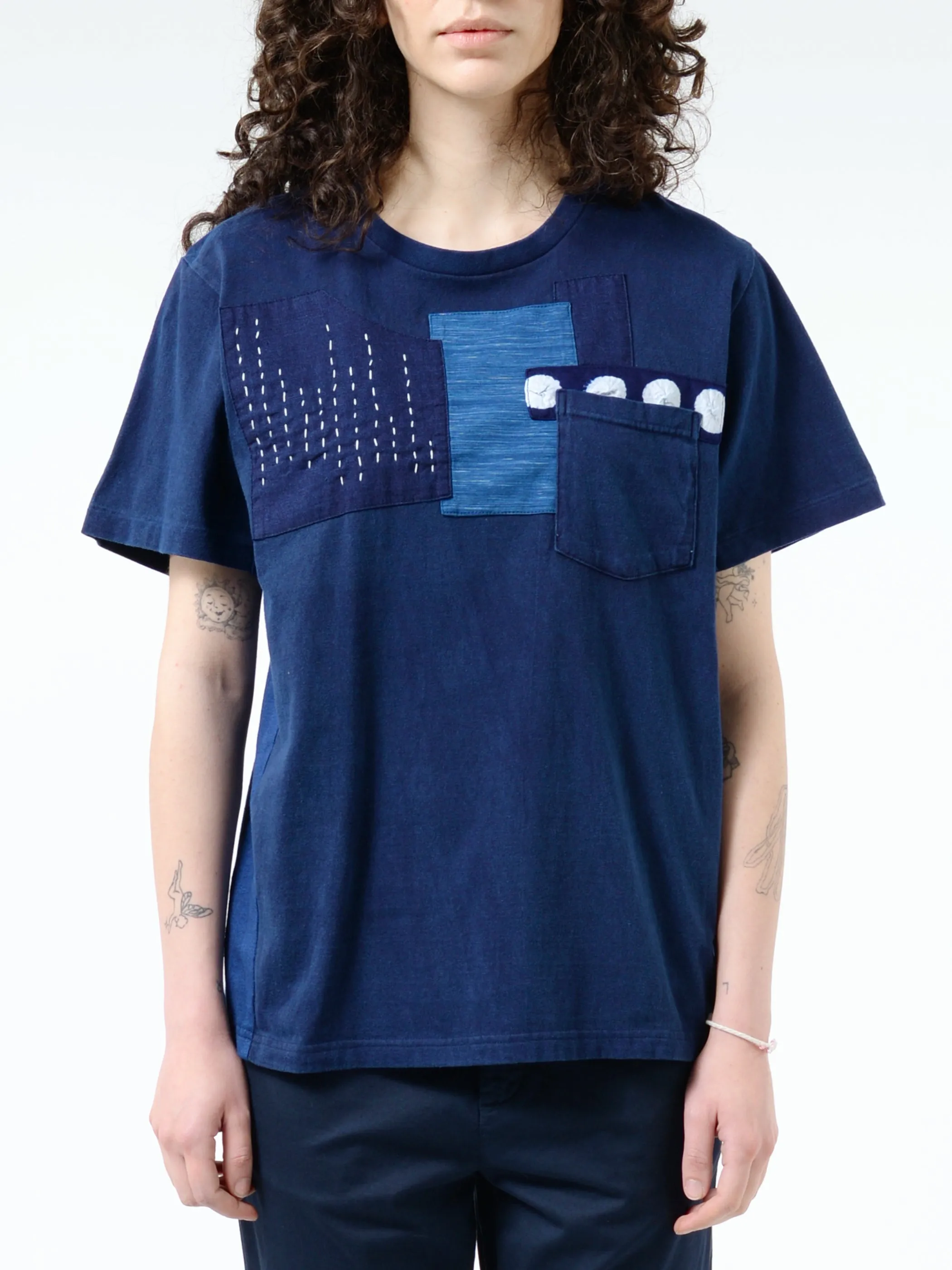 Knitted Indigo Hand Stitched Patchwork S/S Tee sold by gravitypope