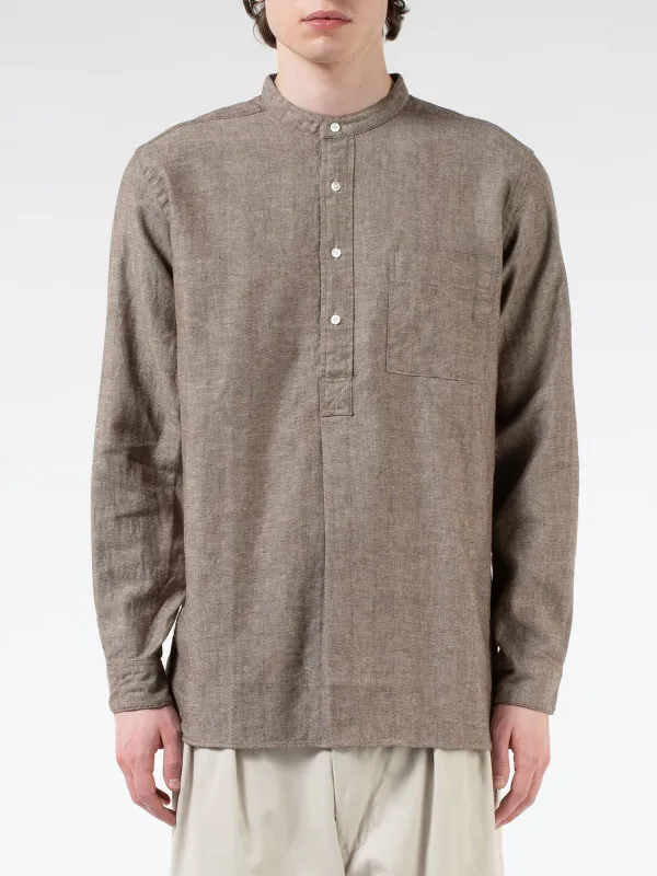 Linen Cotton Herringbone Band Collar Pullover Shirt made by BEAMS PLUS