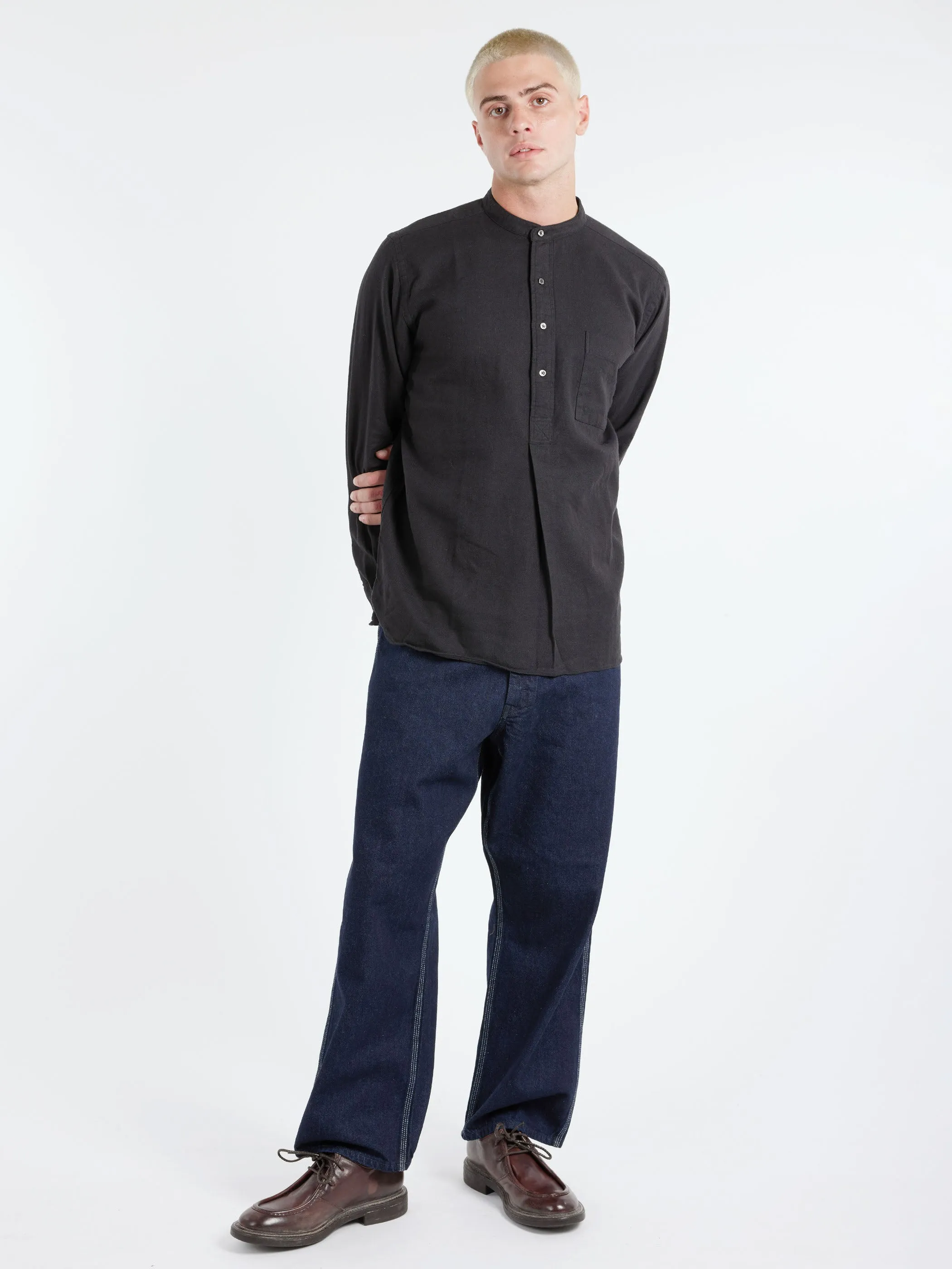 Linen Cotton Herringbone Band Collar Pullover Shirt sold by gravitypope product image thumbnail 2