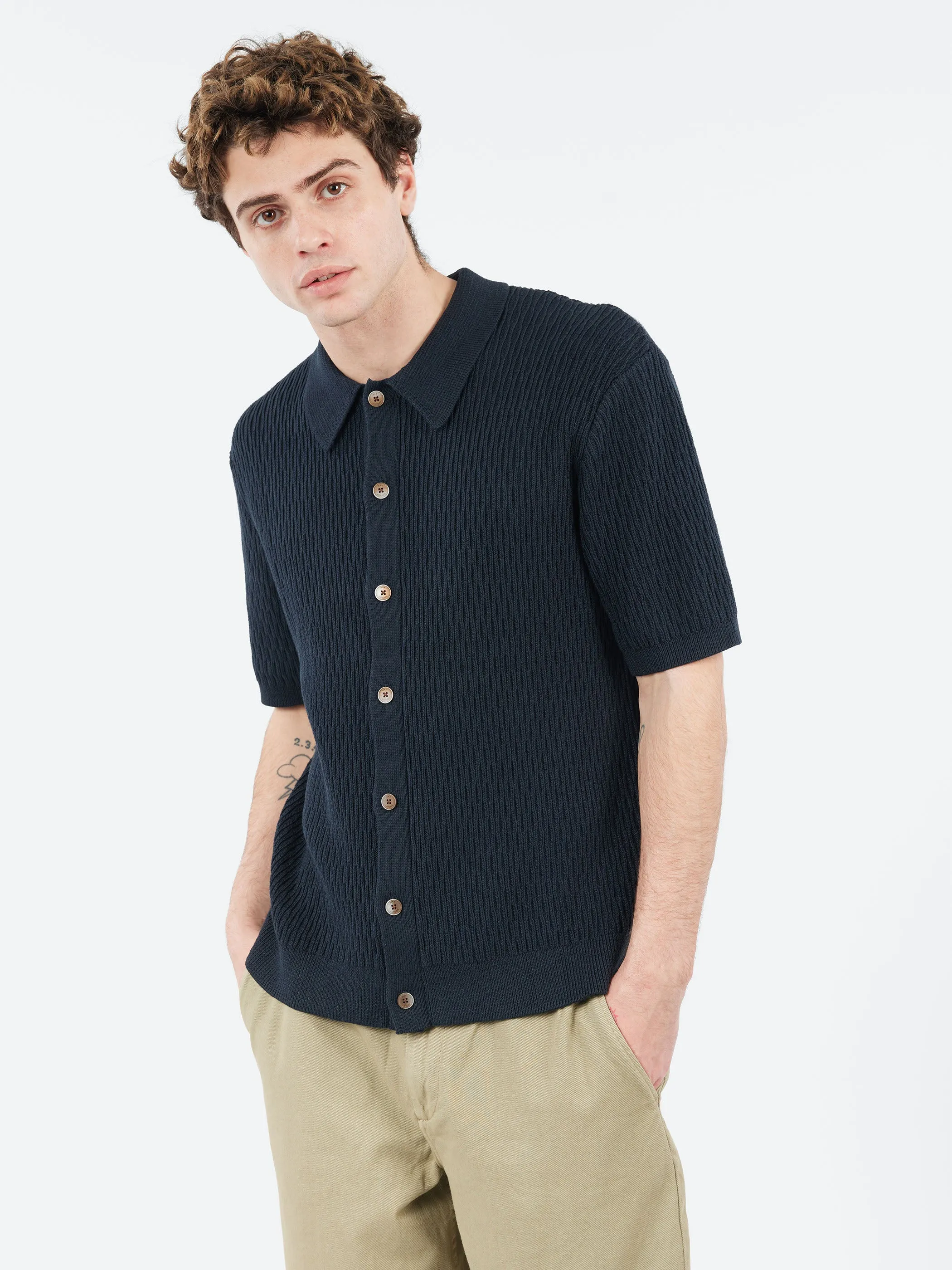 Tellaro Honeycomb Knitted Cotton Polo Shirt sold by gravitypope product image thumbnail 4