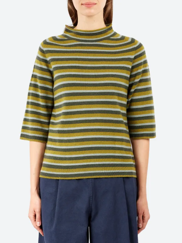 Stripe Wool Cashmere Half Sleeve Sweater sold by gravitypope