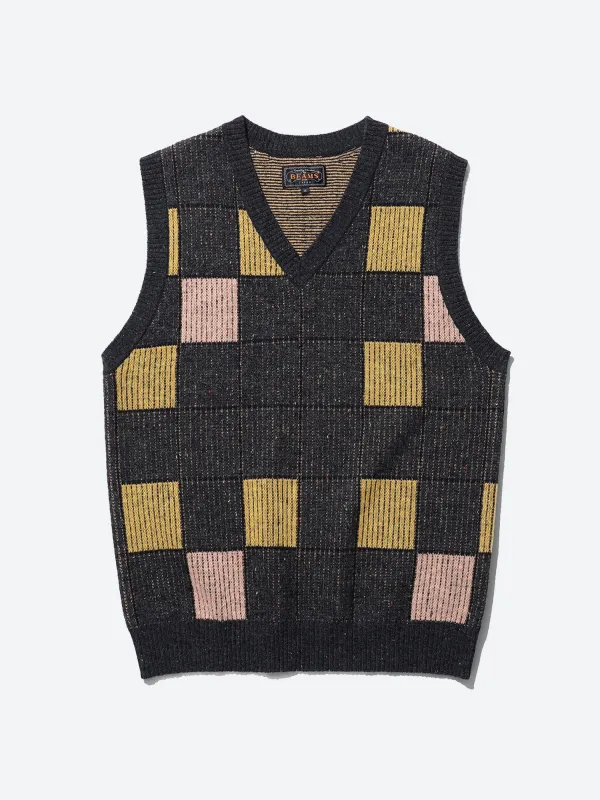 Block Pattern Knit Vest made by BEAMS PLUS
