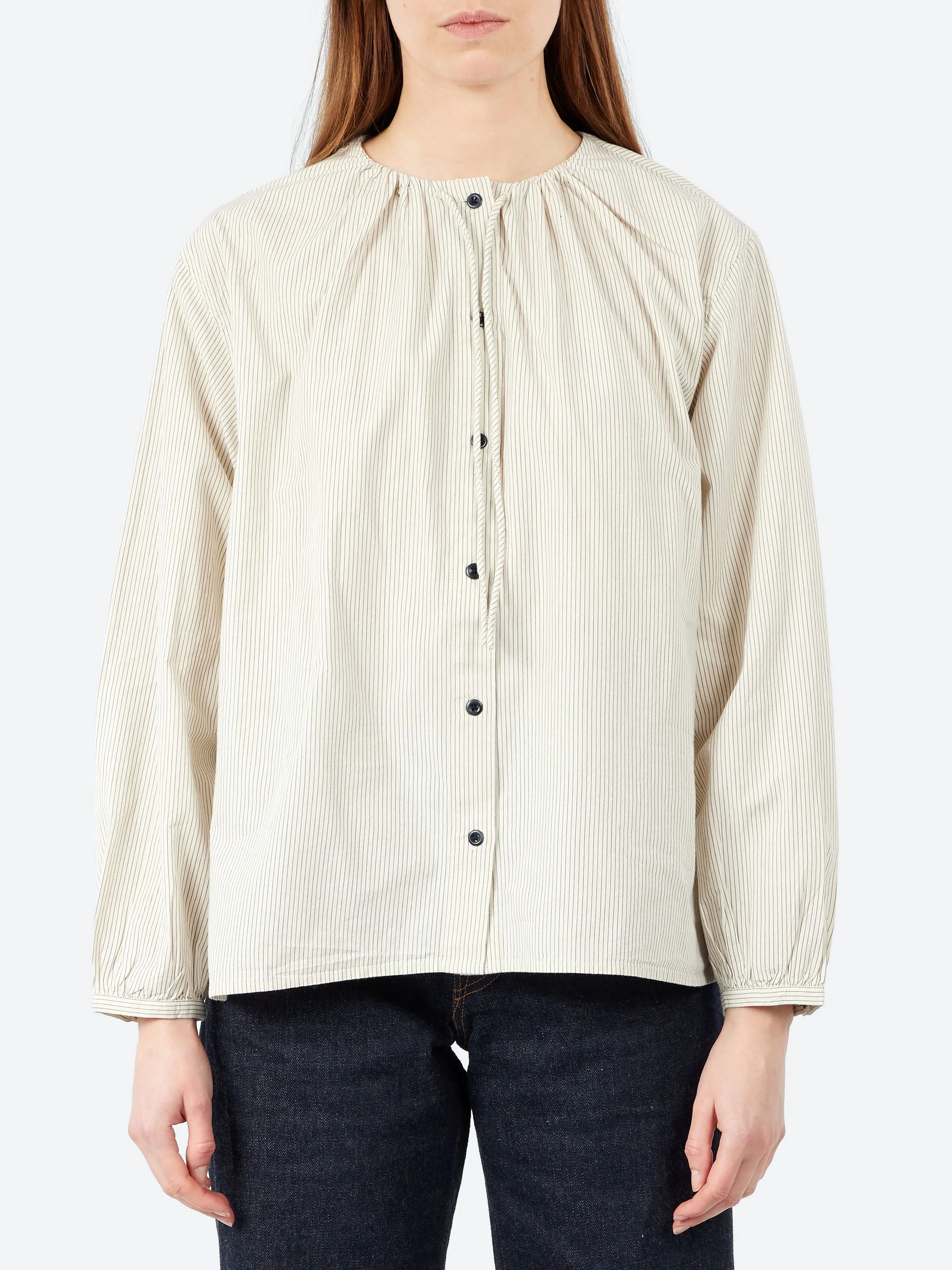 Gathered Neck Mini Stripe Shirt sold by gravitypope