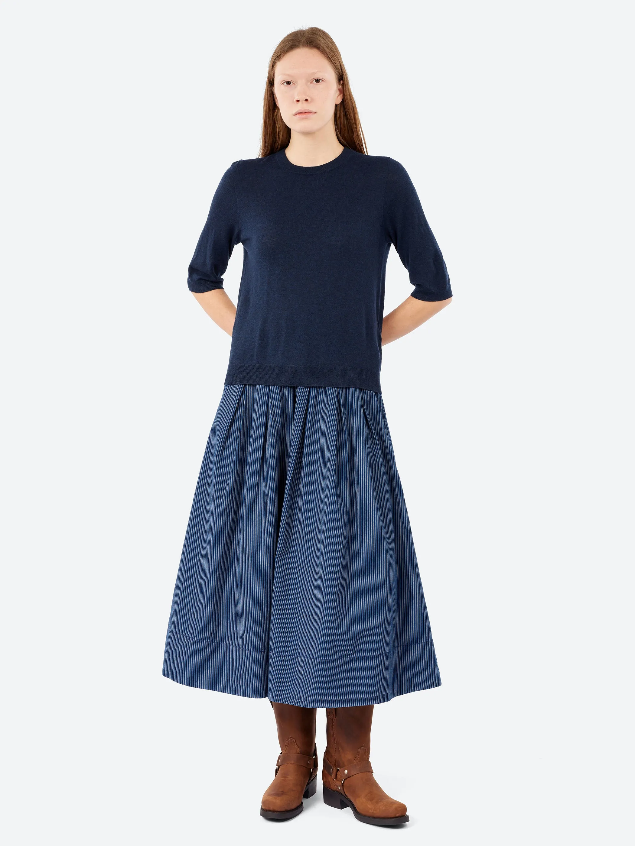 Railroad Stripe Pleated Cotton Skirt sold by gravitypope product image thumbnail 2