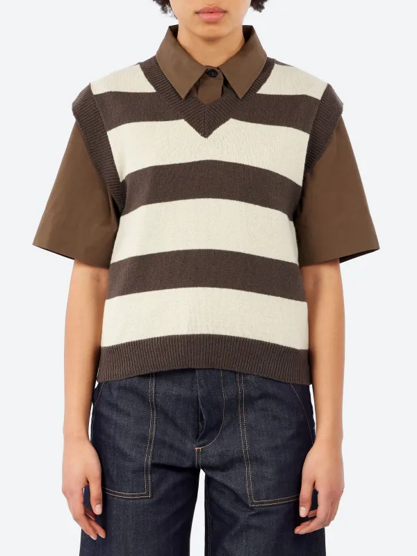 MHL. Striped V Neck Slipover made by Margaret Howell