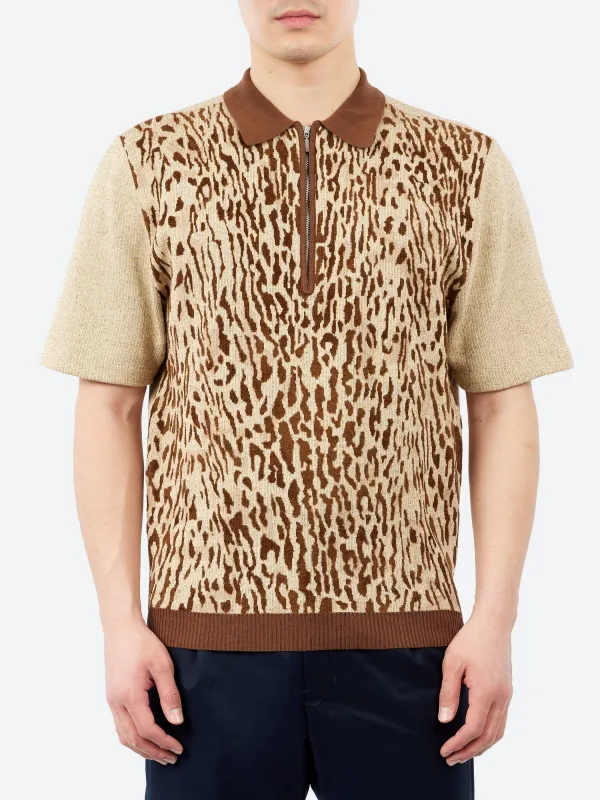 Half Zip Knit Polo Animal Jacquard made by BEAMS PLUS