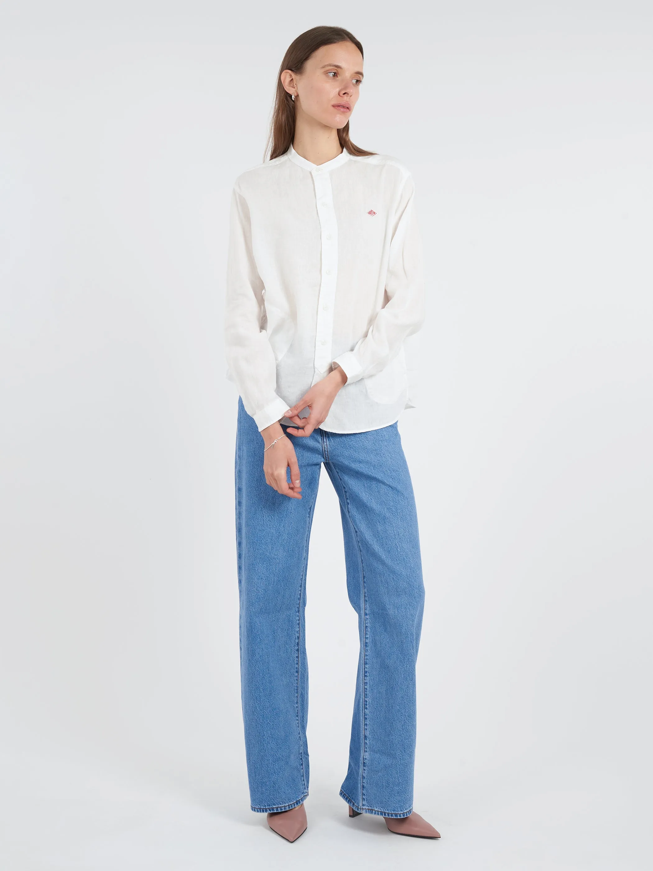 Women's Linen Band Collar Shirt sold by gravitypope product image thumbnail 2