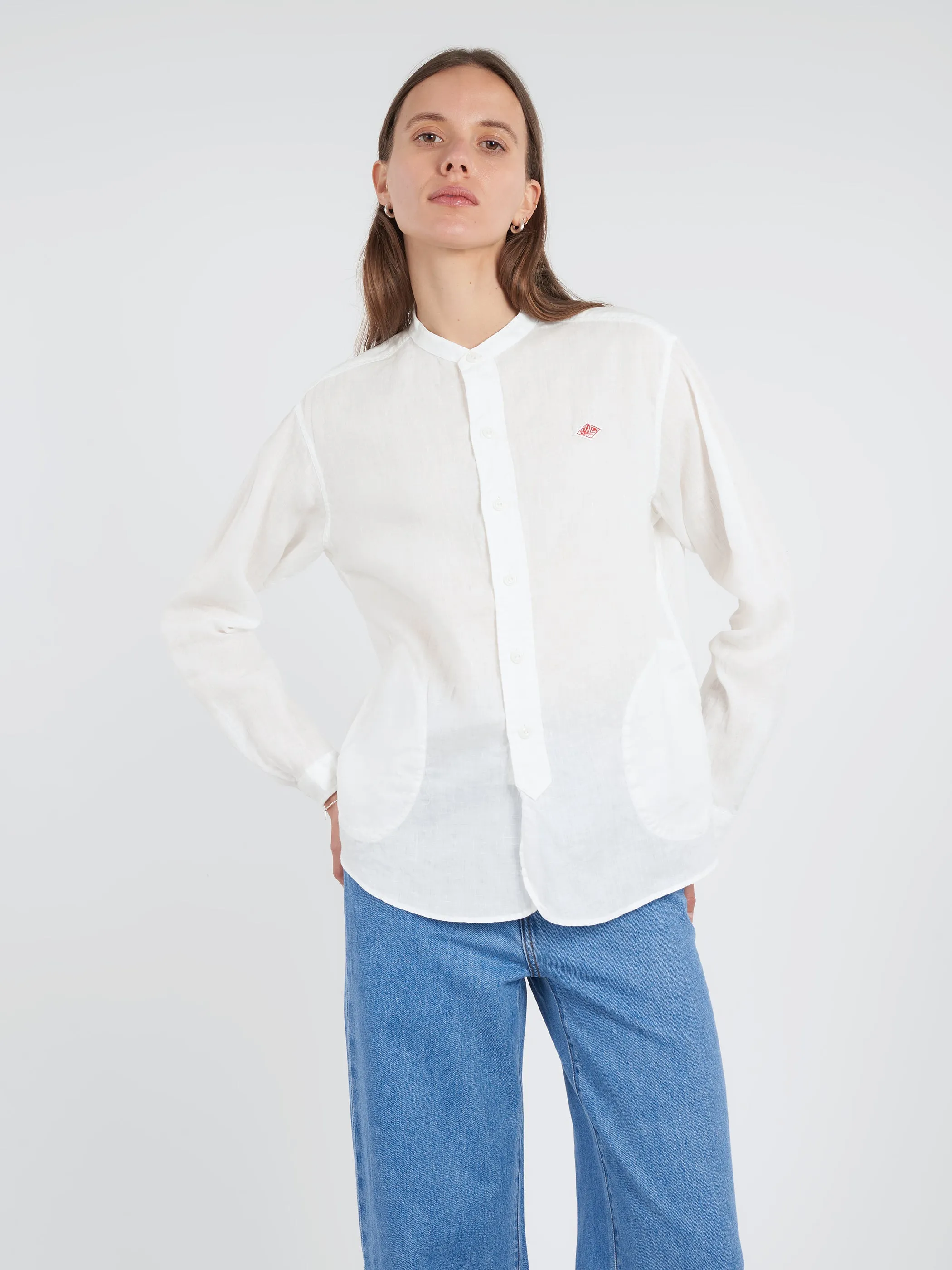 Women's Linen Band Collar Shirt sold by gravitypope product image thumbnail 4