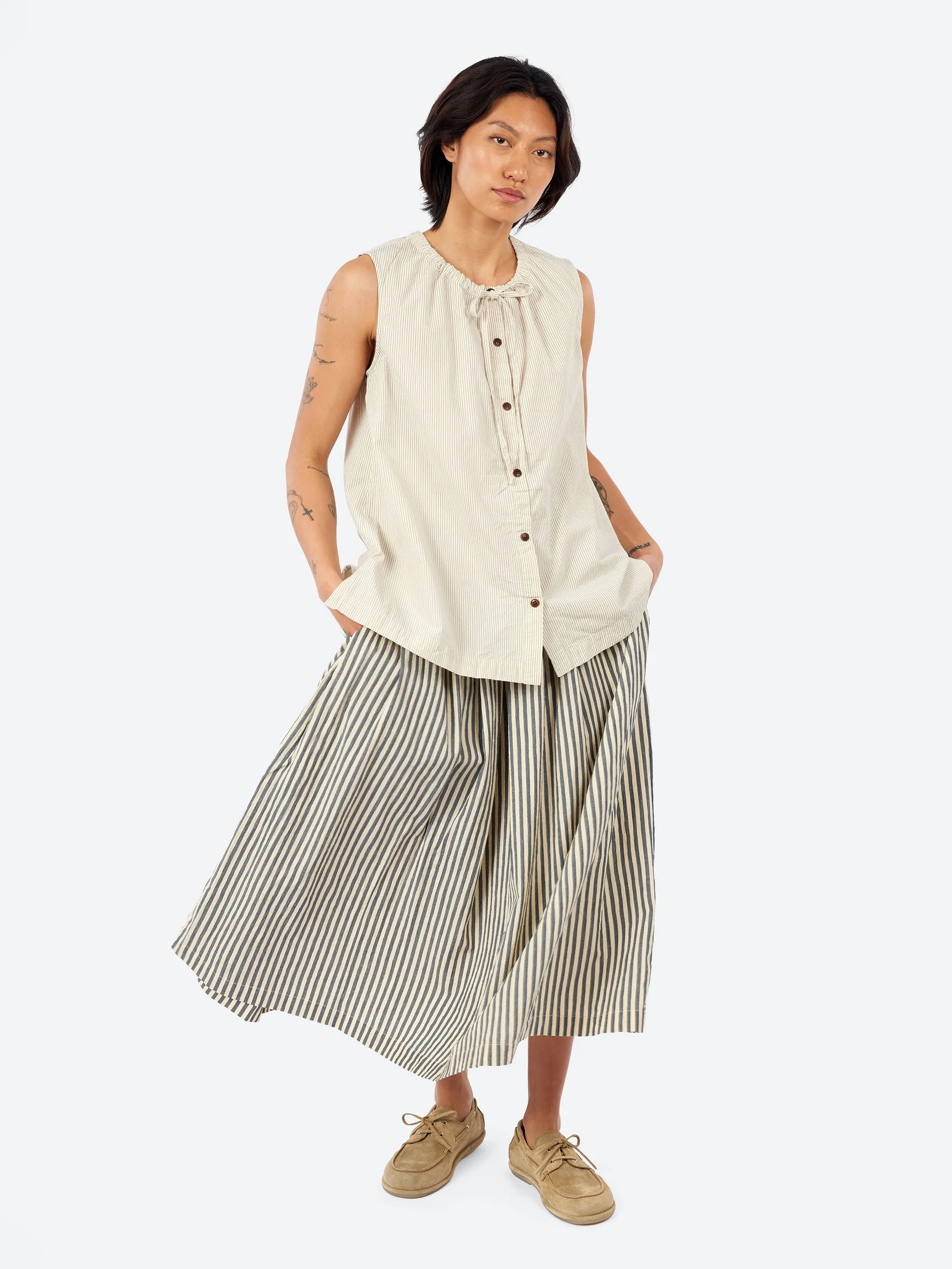 Pleated Cotton Stripe Skirt sold by gravitypope product image thumbnail 2