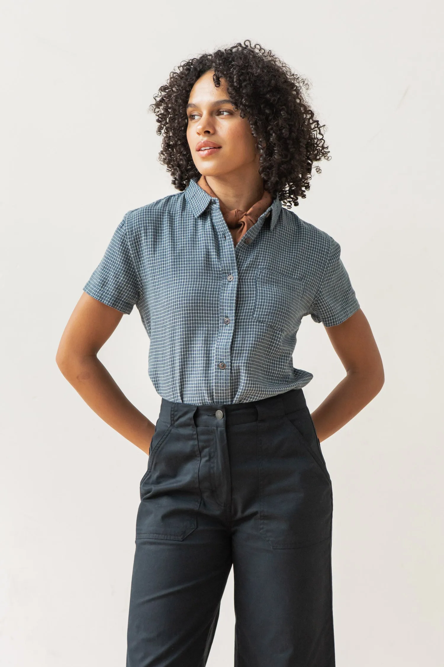 Lana Shirt / Navy Grid sold by Bridge & Burn product image thumbnail 5