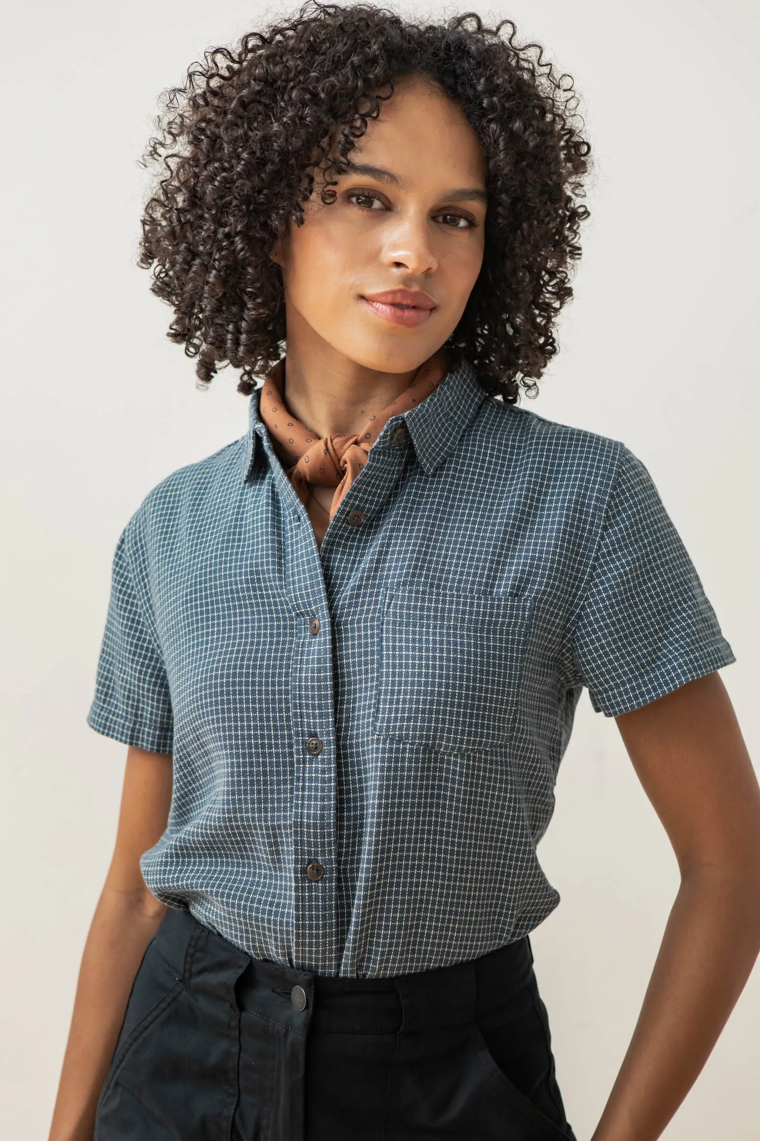 Lana Shirt / Navy Grid sold by Bridge & Burn product image thumbnail 2