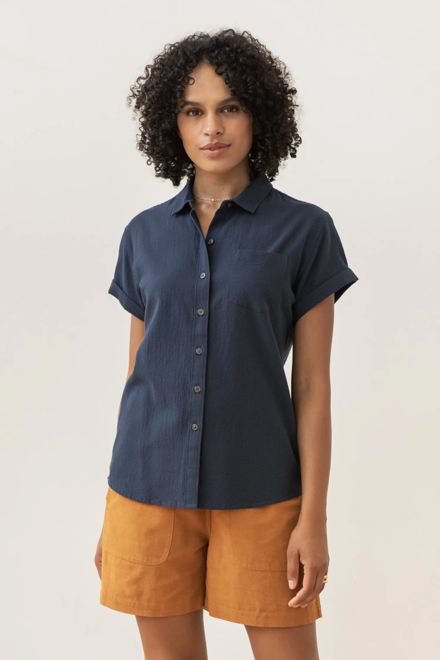 Bea Shirt / Navy Seersucker sold by Bridge & Burn product image thumbnail 2