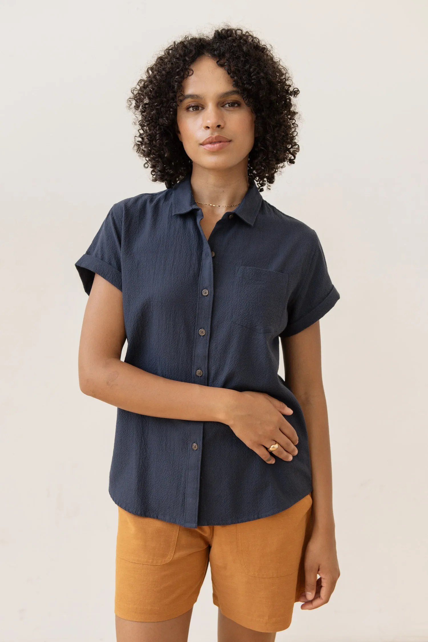 Bea Shirt / Navy Seersucker sold by Bridge & Burn product image thumbnail 3