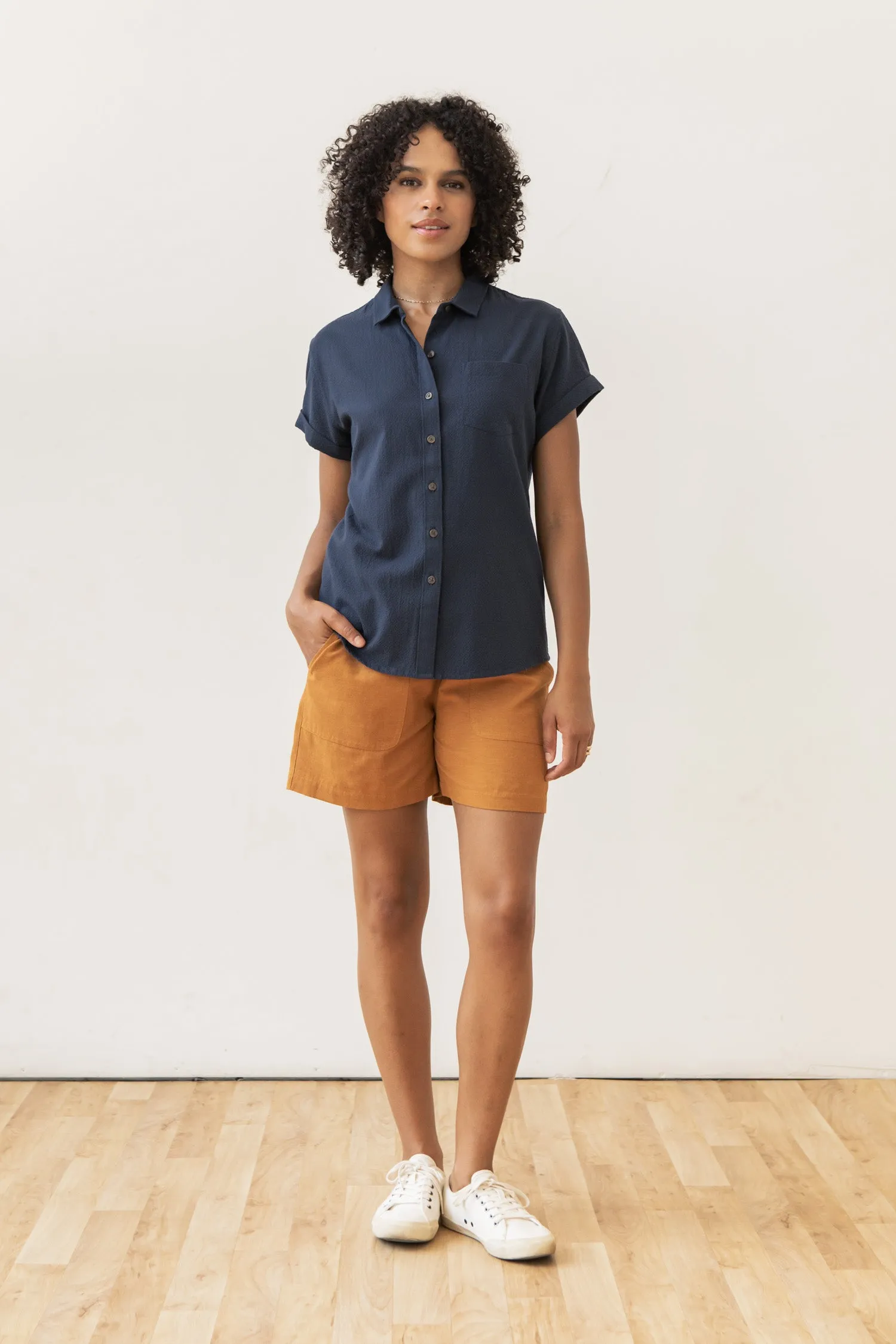 Bea Shirt / Navy Seersucker sold by Bridge & Burn product image thumbnail 5