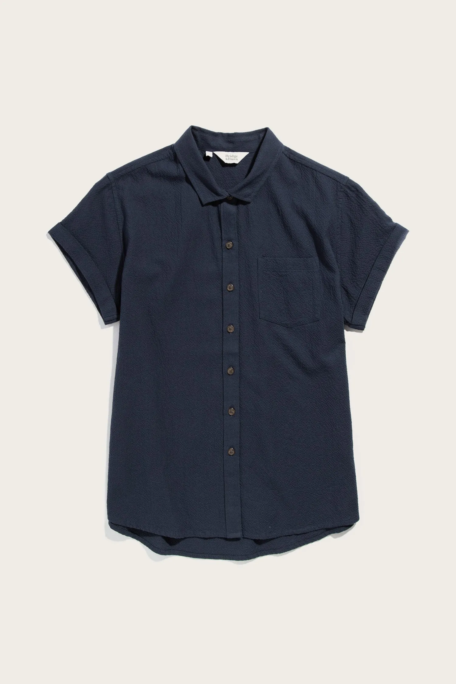 Bea Shirt / Navy Seersucker sold by Bridge & Burn
