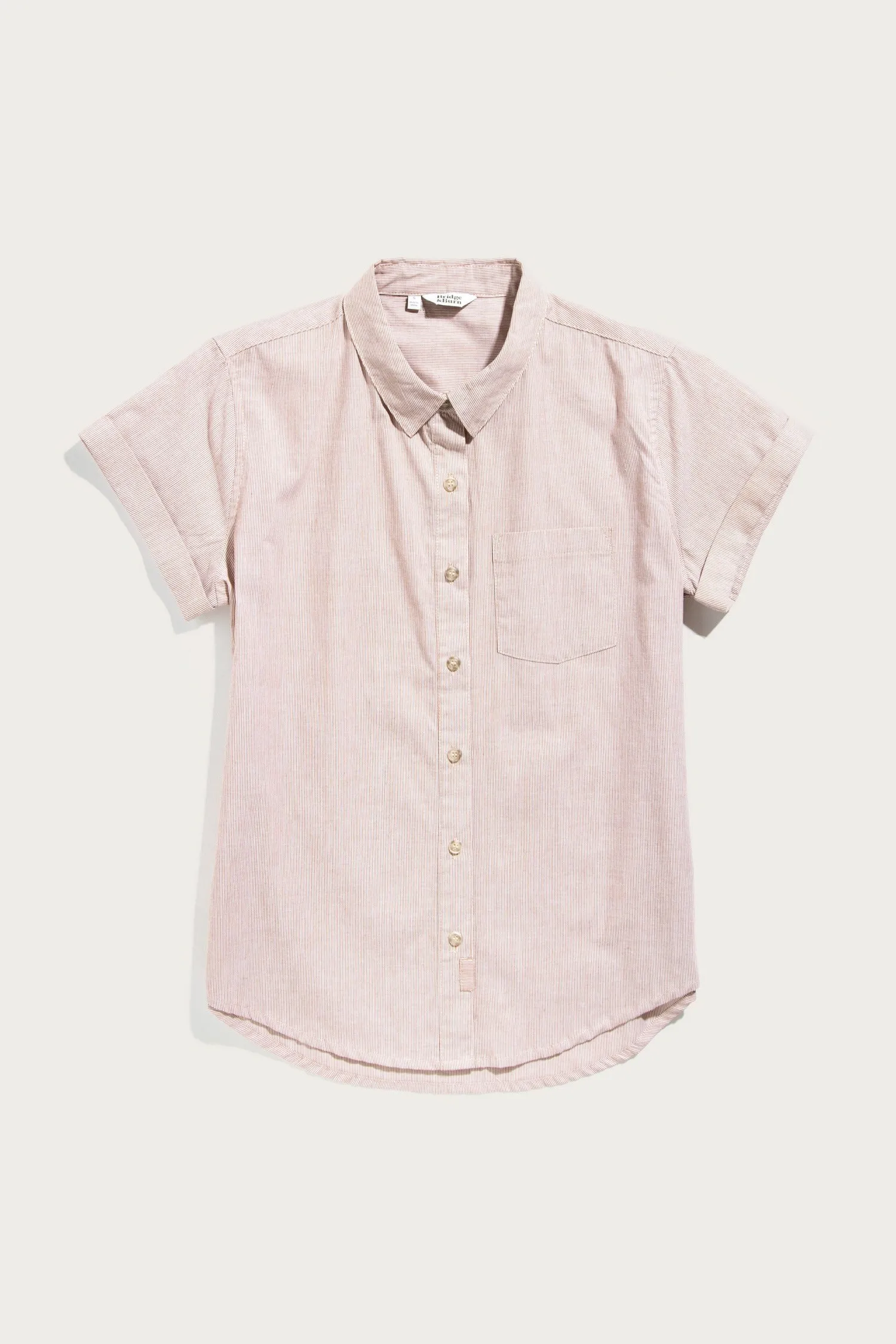 Bea Shirt / Tan Ministripe sold by Bridge & Burn