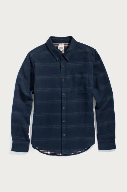 Larson Shirt / Navy Blanket Stripe sold by Bridge & Burn