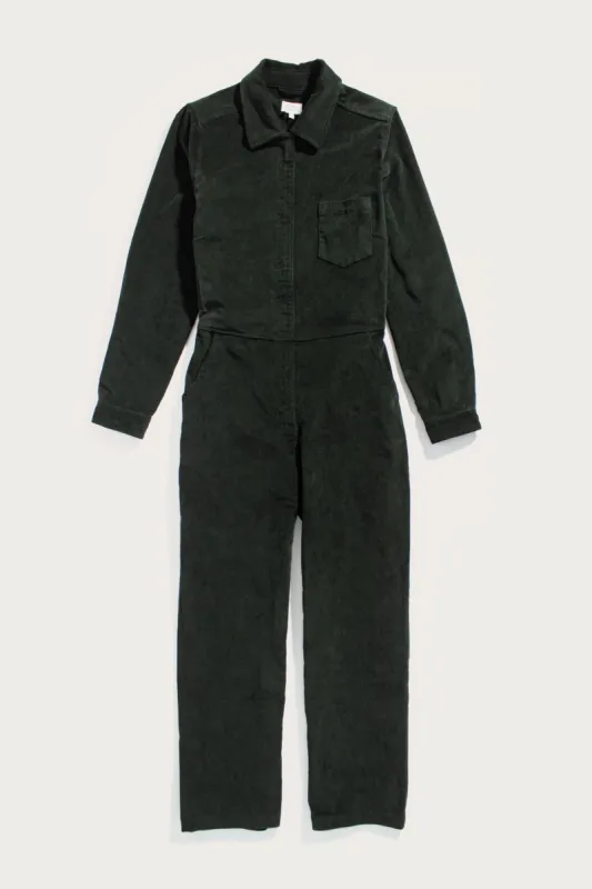Faye Jumpsuit / Deep Pine Pinwale sold by Bridge & Burn