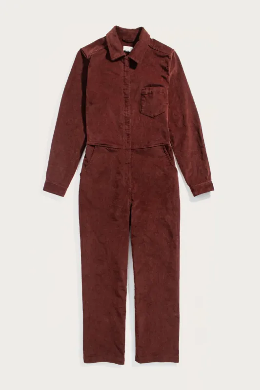 Faye Jumpsuit / Dark Red Pinwale made by Bridge & Burn
