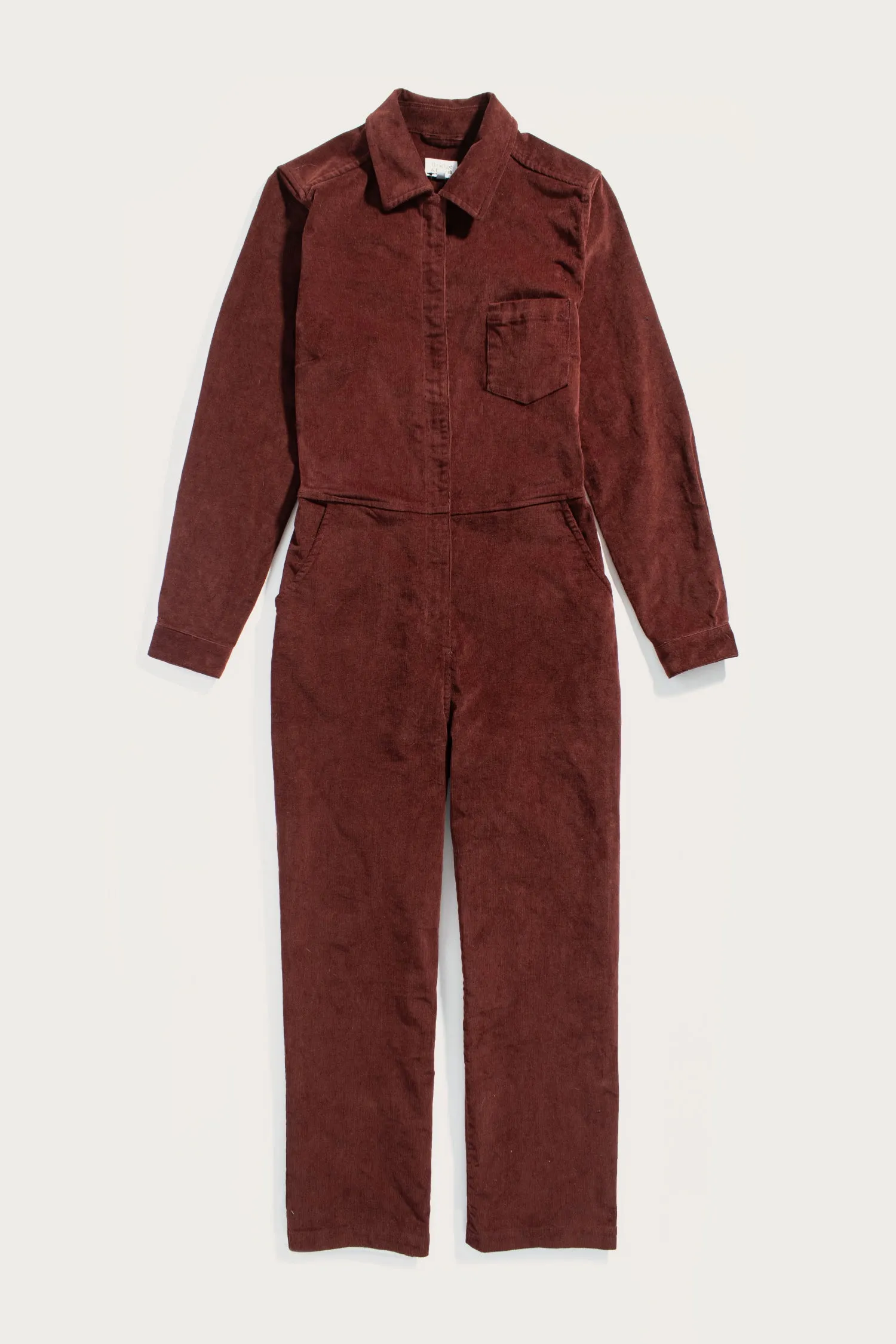 Faye Jumpsuit / Dark Red Pinwale sold by Bridge & Burn