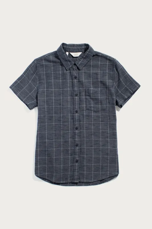 Lana Shirt / Slate Textured Windowpane sold by Bridge & Burn