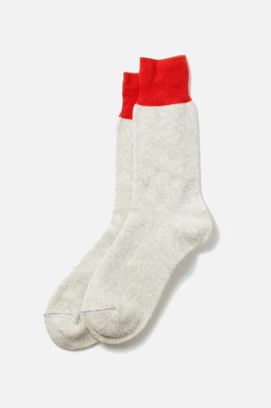 RoToTo Double Face Silk Cotton Crew Socks / Red Light Grey sold by Bridge & Burn