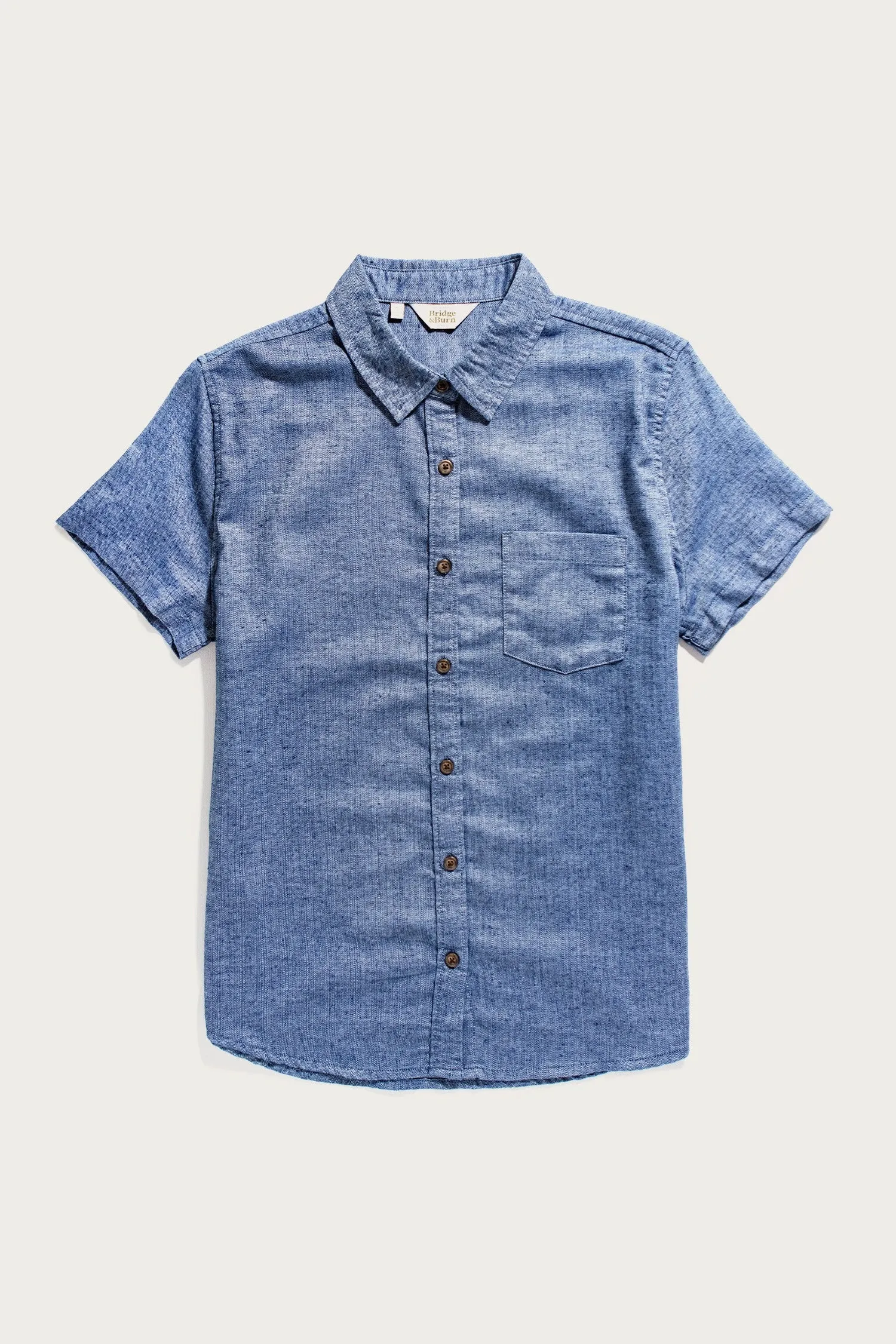 Lana Shirt / Indigo Herringbone sold by Bridge & Burn