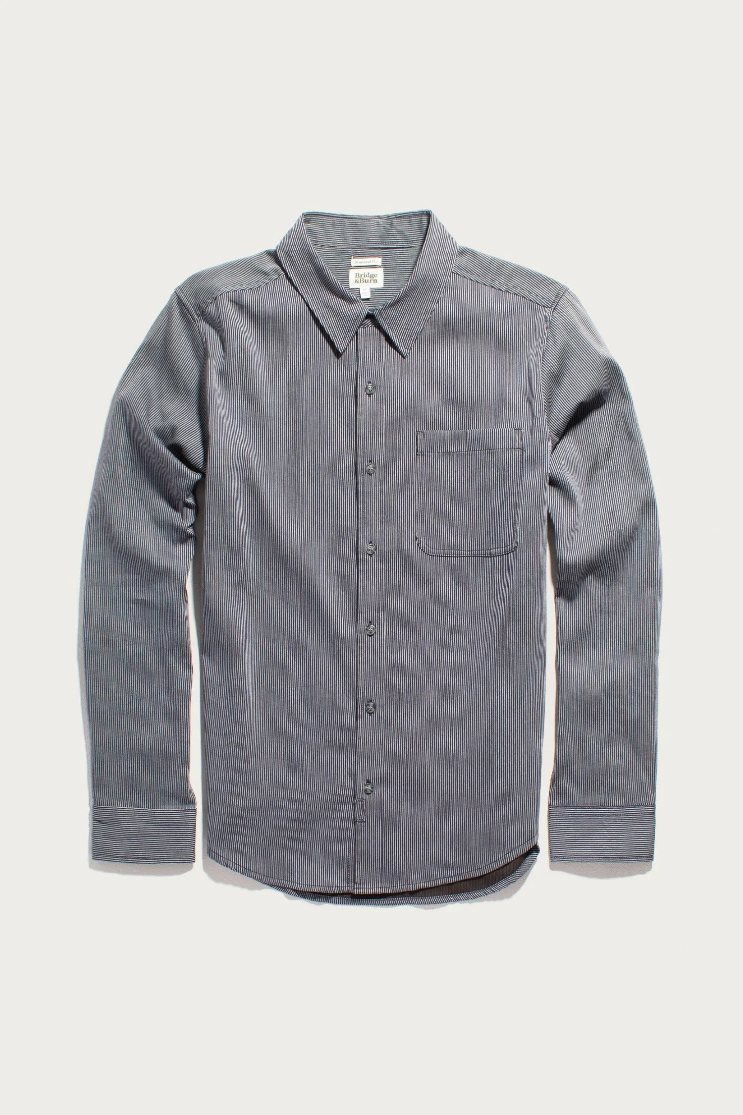 Jude Shirt / Navy Pinstripe sold by Bridge & Burn