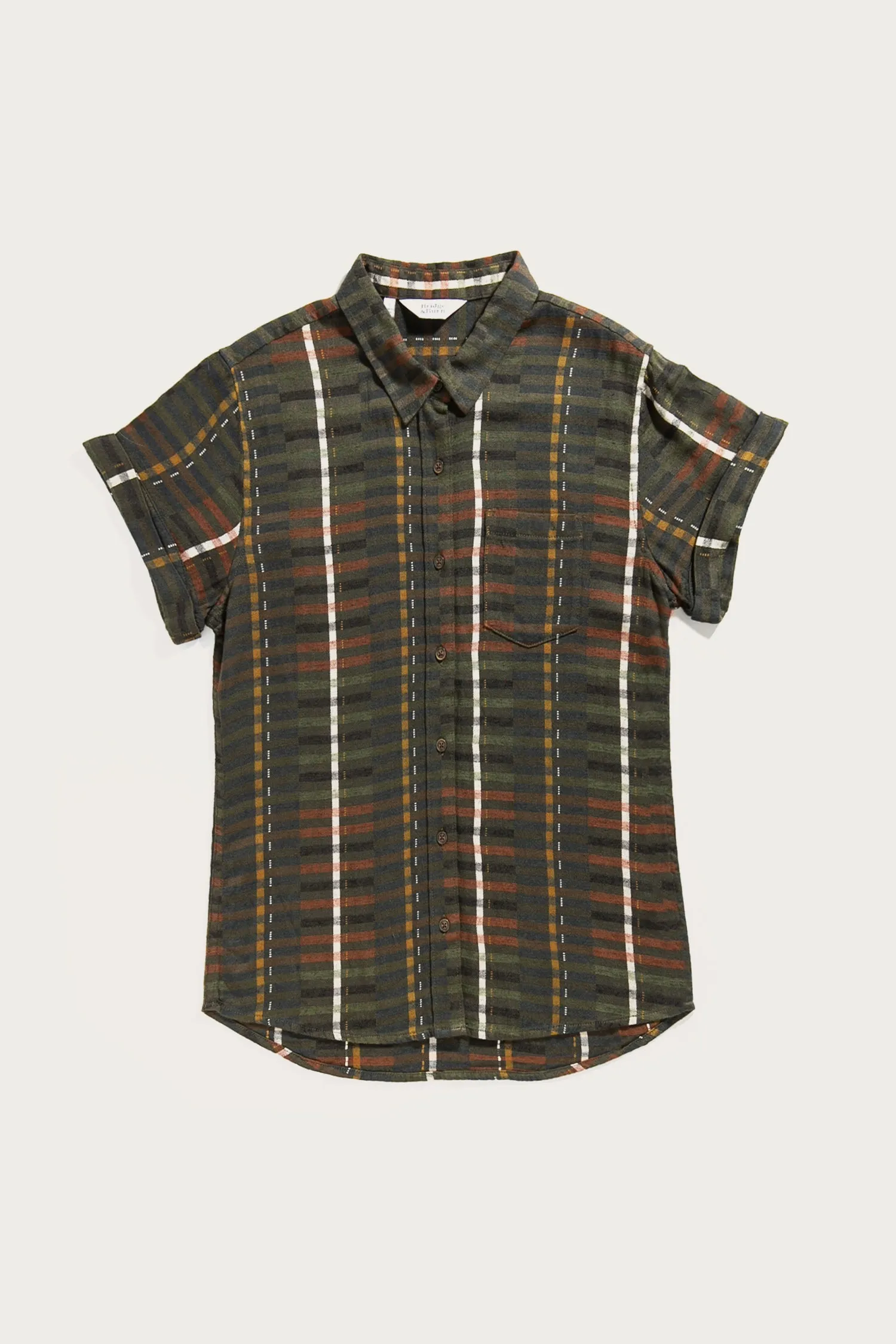 Bea Shirt / Olive Stripe sold by Bridge & Burn