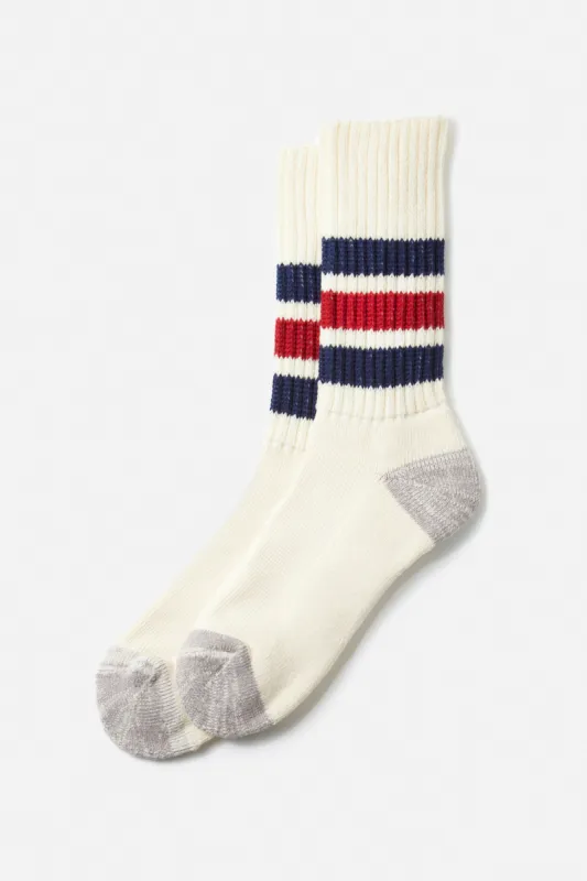 RoToTo Coarse Ribbed Old School Socks / Navy Dark Red sold by Bridge & Burn