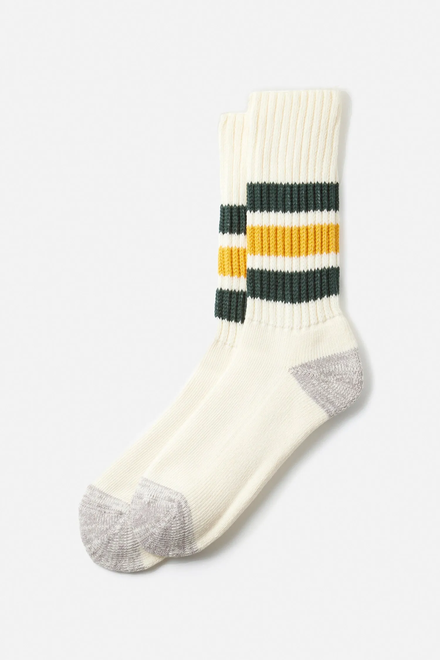 RoToTo Coarse Ribbed Old School Socks / Dark Green Yellow sold by Bridge & Burn