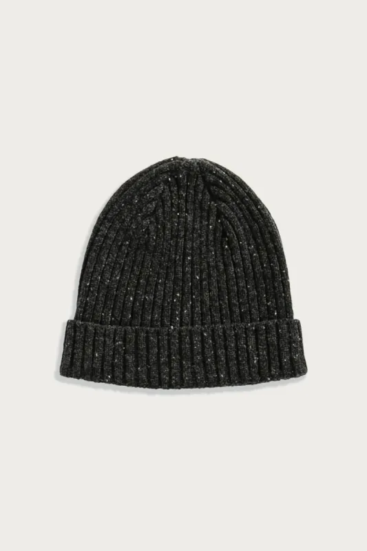 Chunky Ribbed Beanie / Black Donegal sold by Bridge & Burn