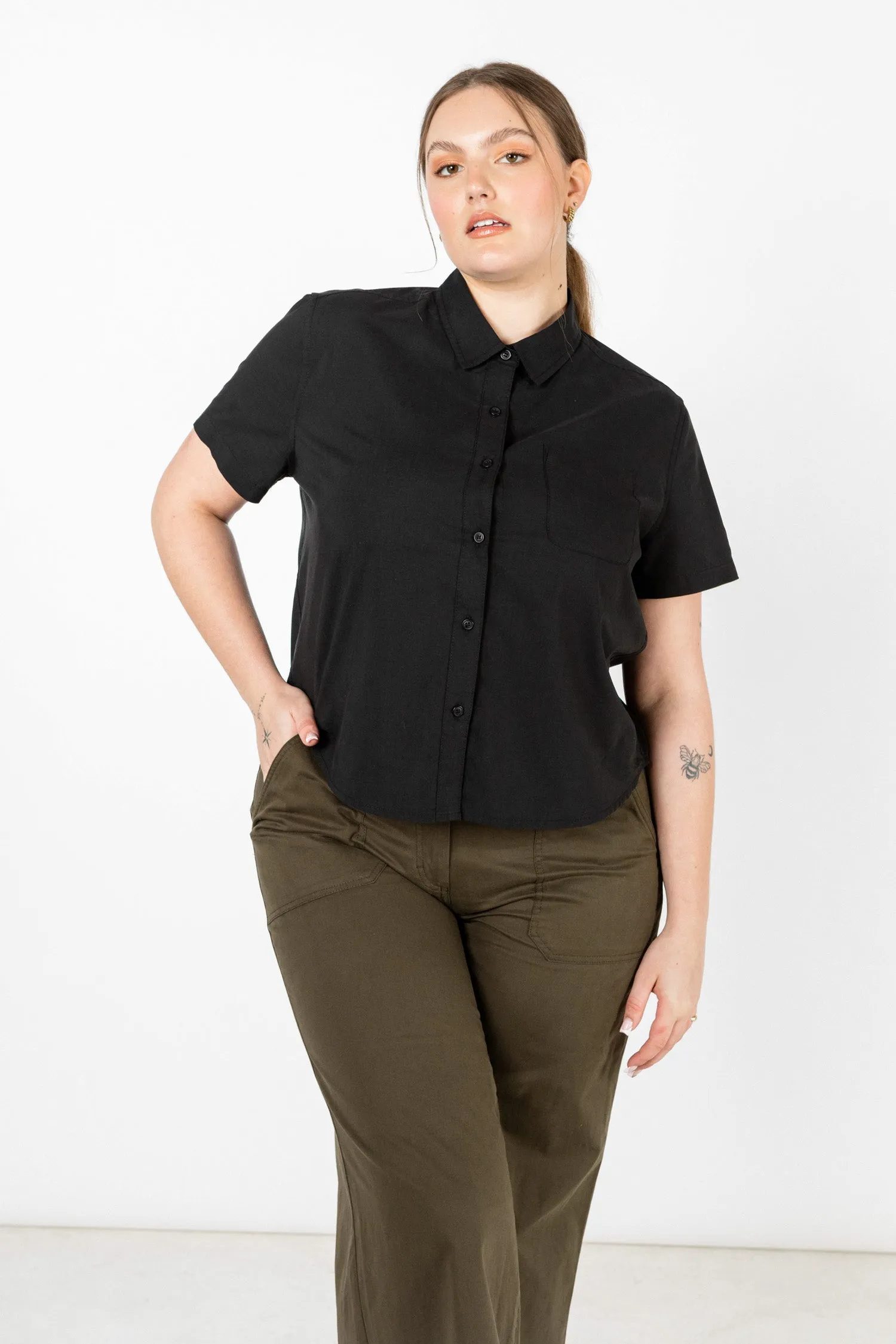 Greer Cropped Shirt / Black Poplin sold by Bridge & Burn product image thumbnail 4