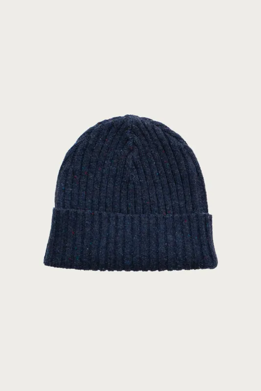 Chunky Ribbed Beanie / Navy Donegal sold by Bridge & Burn