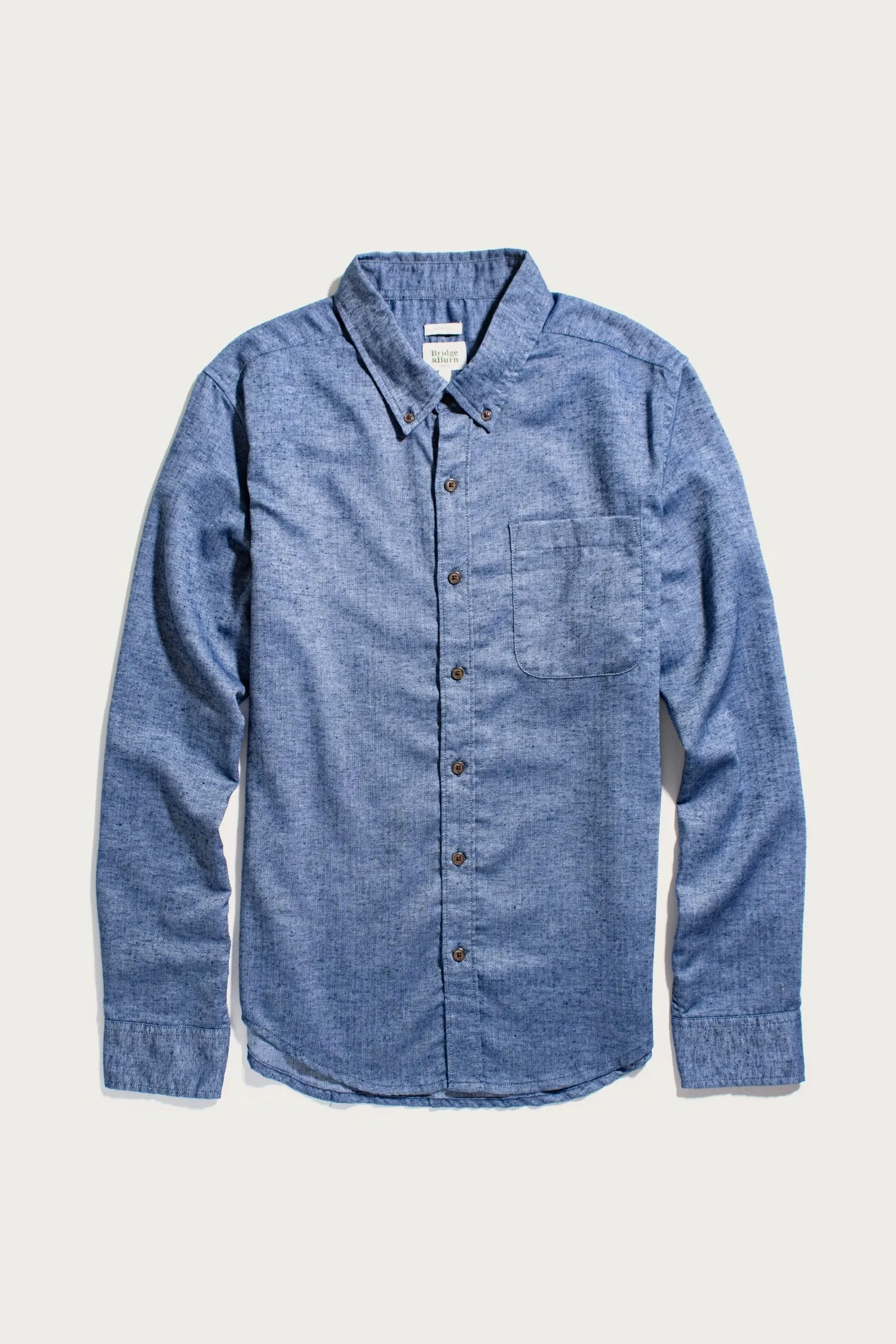 Sutton Slim Shirt / Indigo Herringbone sold by Bridge & Burn